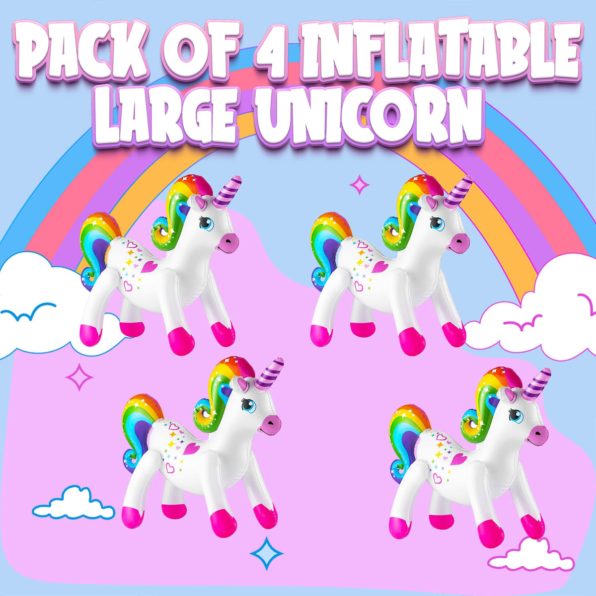 Bedwina Inflatable Unicorns (4 Pack) - 24in Rainbow Party Decor