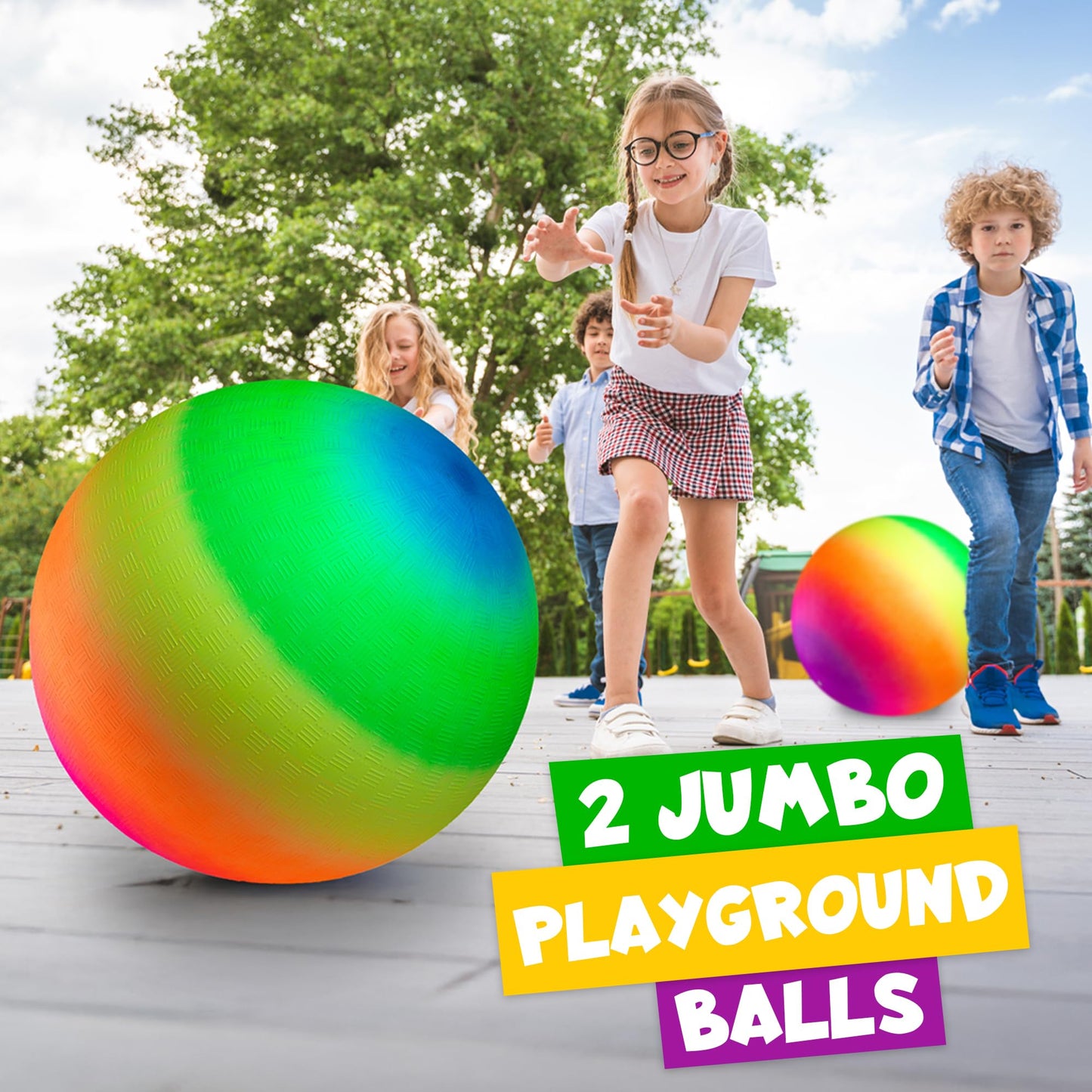 Bedwina 18-Inch Rainbow Playground Balls (2-Pack) - Giant Outdoor Kickball for Park, Backyard, and Indoor Fun