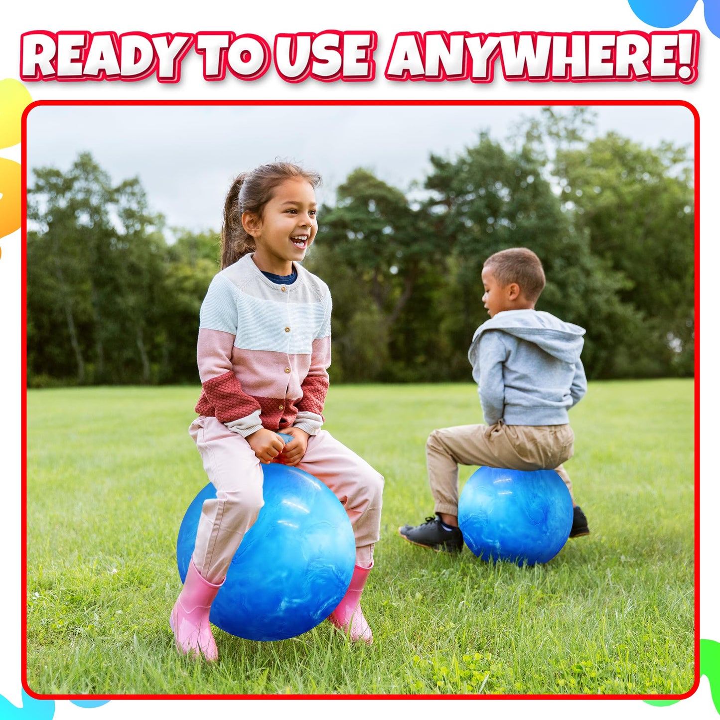 Bedwina 20-Inch Bouncing Ball with Handle & Pump | Indoor & Outdoor Hop Toy for Kids