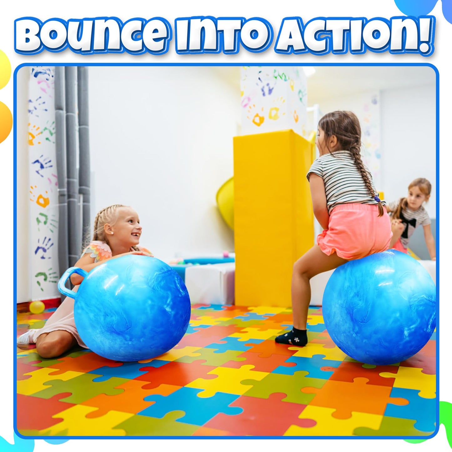 Bedwina 20-Inch Bouncing Ball with Handle & Pump | Indoor & Outdoor Hop Toy for Kids