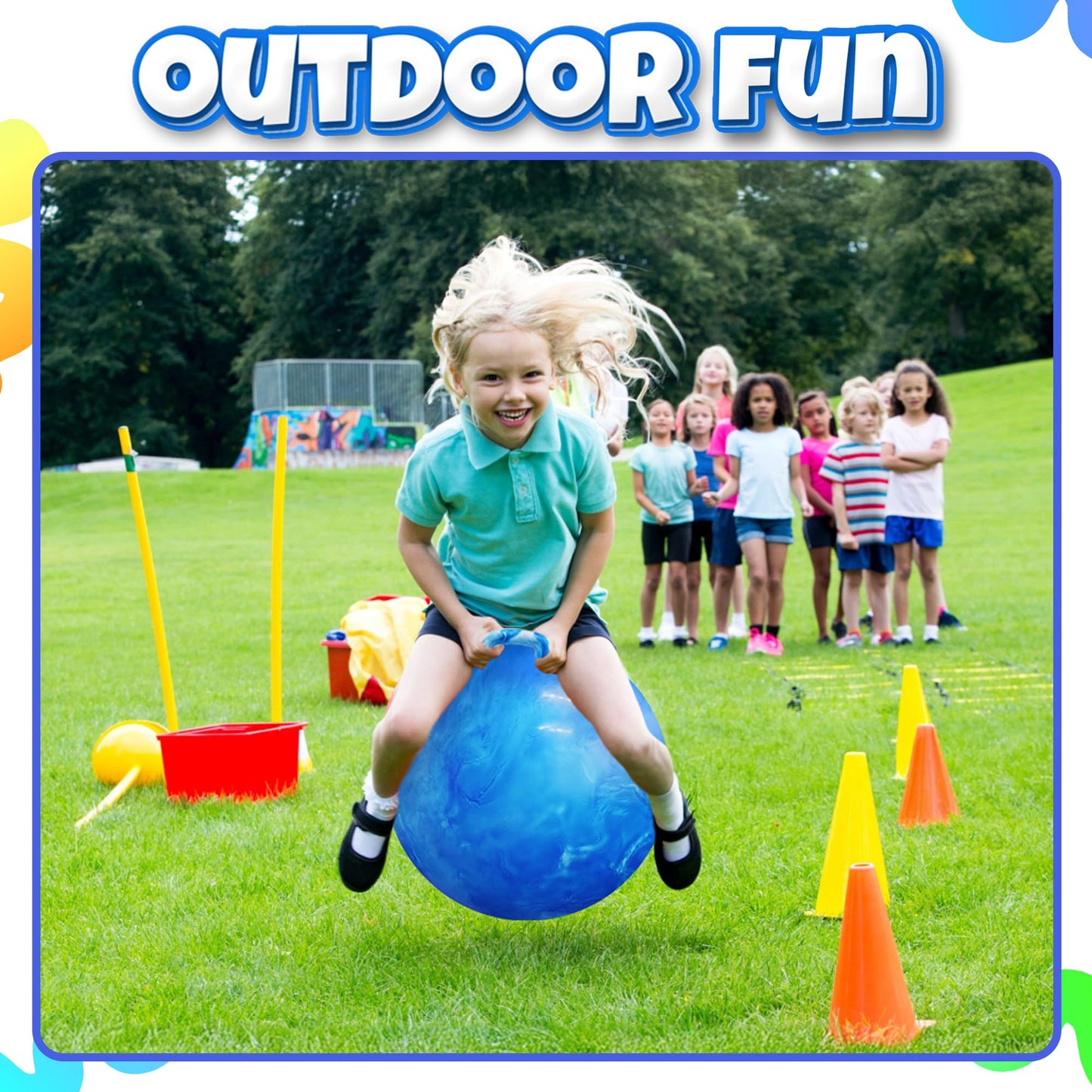 Bedwina 20-Inch Bouncing Ball with Handle & Pump | Indoor & Outdoor Hop Toy for Kids