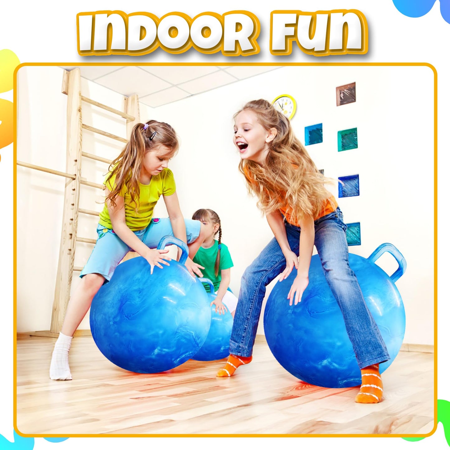 Bedwina 20-Inch Bouncing Ball with Handle & Pump | Indoor & Outdoor Hop Toy for Kids