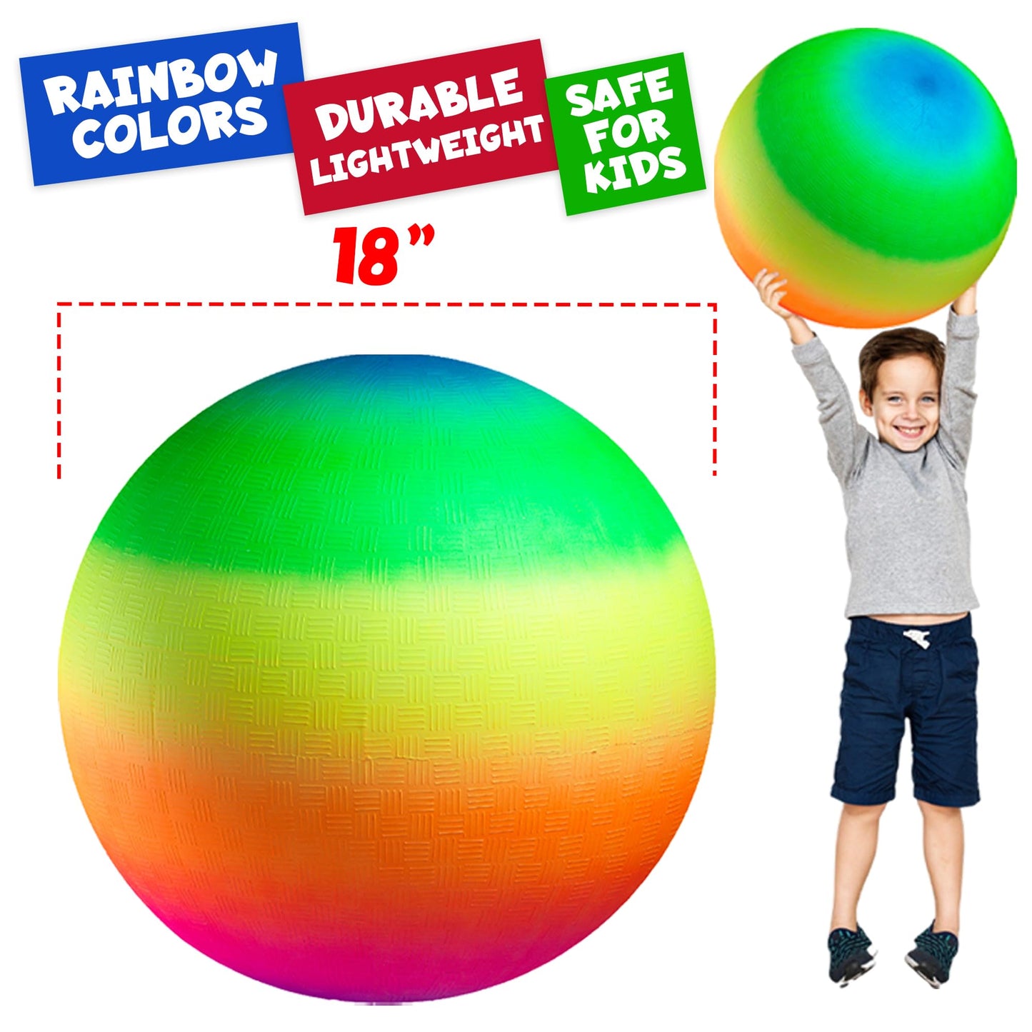 Bedwina 18-Inch Rainbow Playground Balls (2-Pack) - Giant Outdoor Kickball for Park, Backyard, and Indoor Fun
