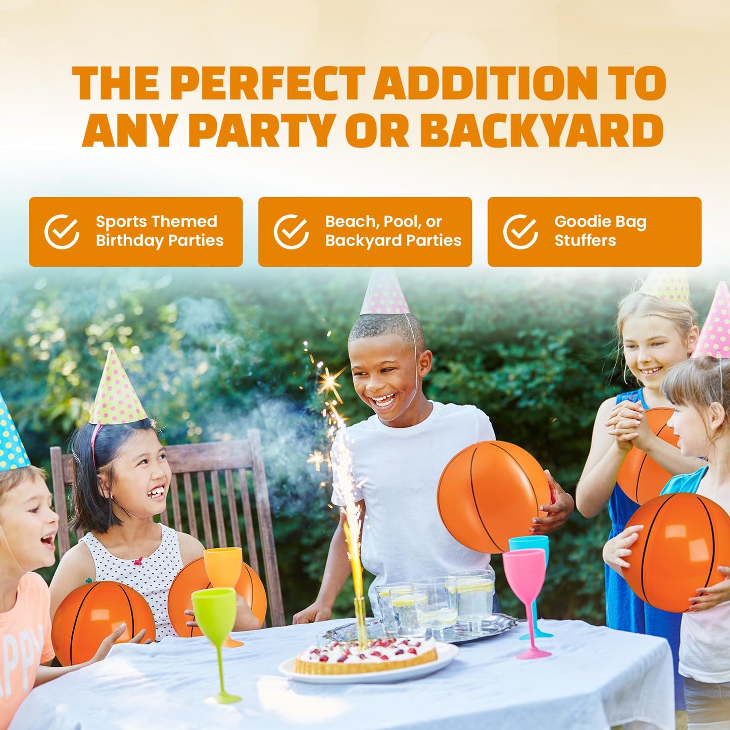 Bedwina Inflatable Basketballs (Pack of 6) – 16-Inch Beach Balls for Pool, Beach & Party Games