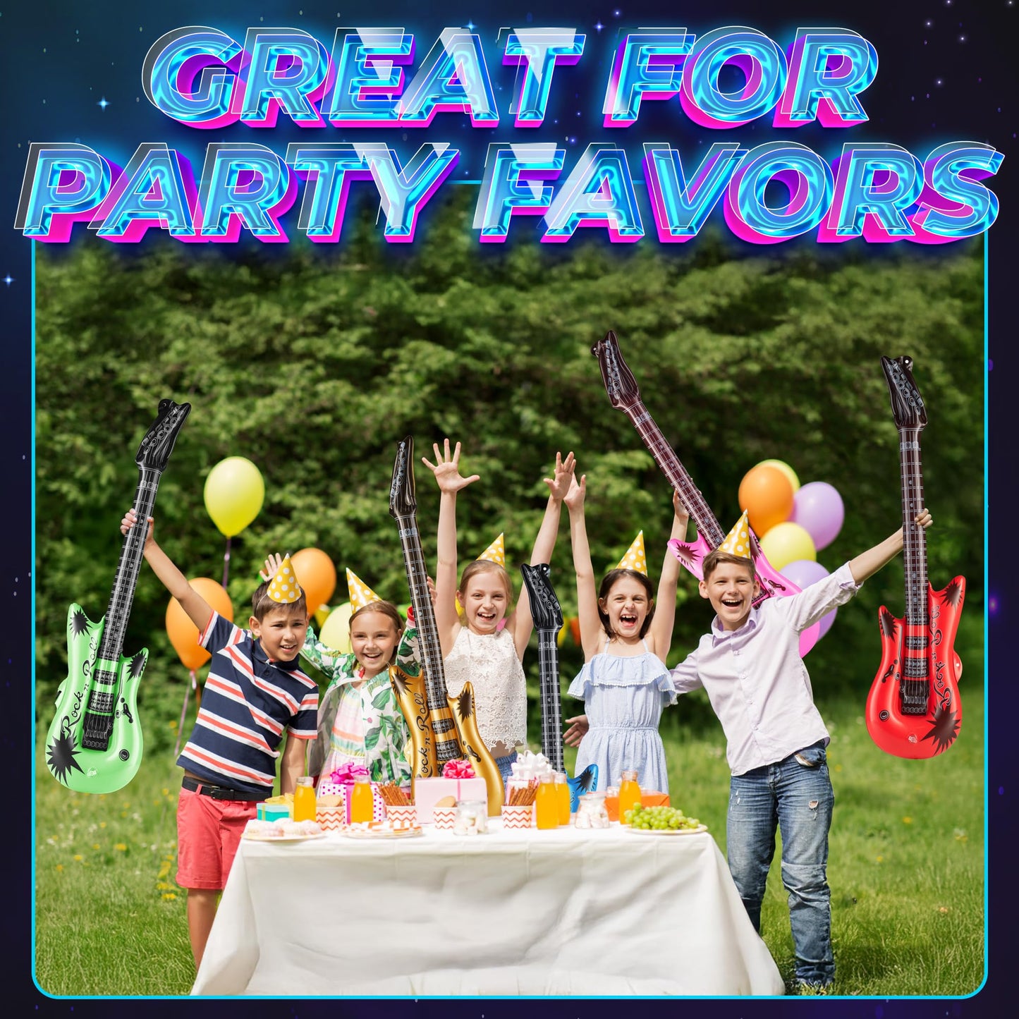 Bedwina 36in Inflatable Guitars with Strap - 12 Pack Neon Party Props