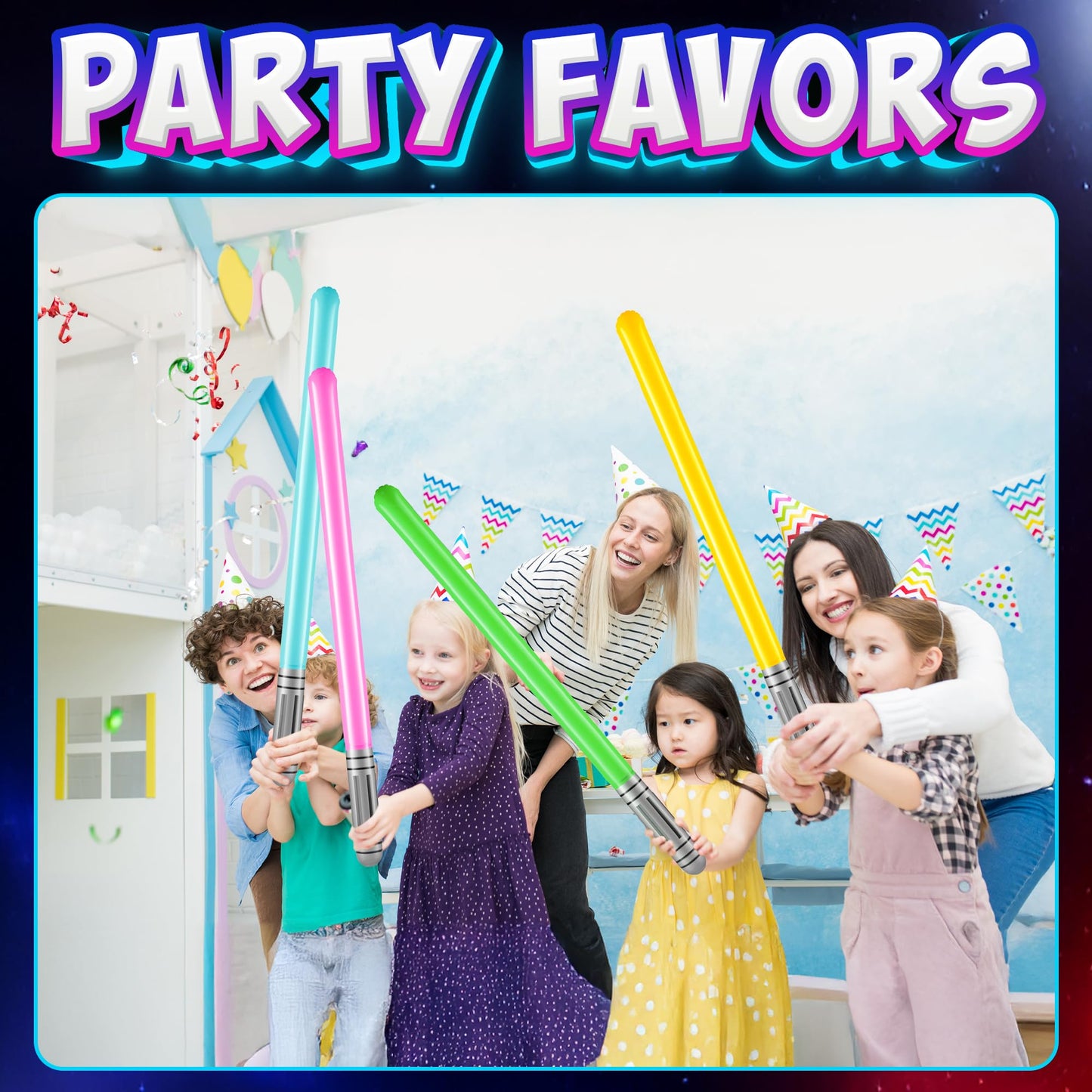 Bedwina Inflatable Light Sabers for Kids – Pack of 6, 35-Inch Neon Swords