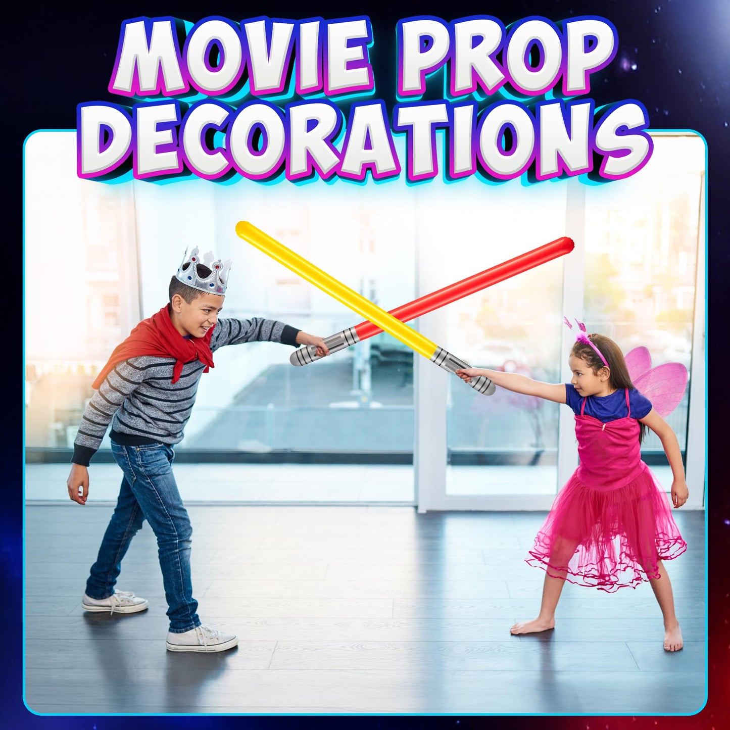 Bedwina Inflatable Light Sabers for Kids – Pack of 6, 35-Inch Neon Swords