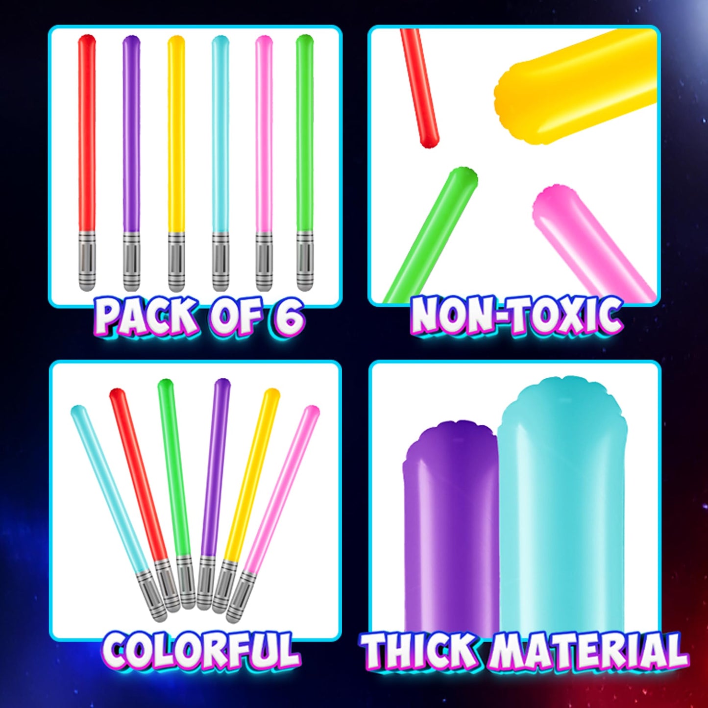 Bedwina Inflatable Light Sabers for Kids – Pack of 6, 35-Inch Neon Swords