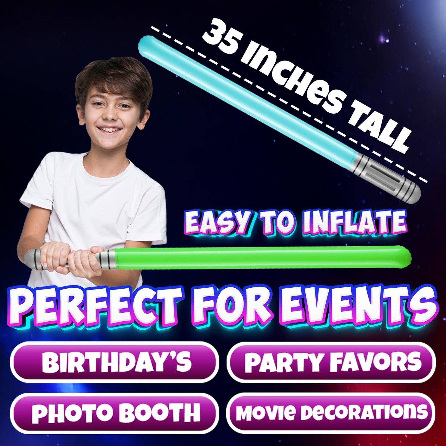 Bedwina Inflatable Light Sabers for Kids – Pack of 6, 35-Inch Neon Swords