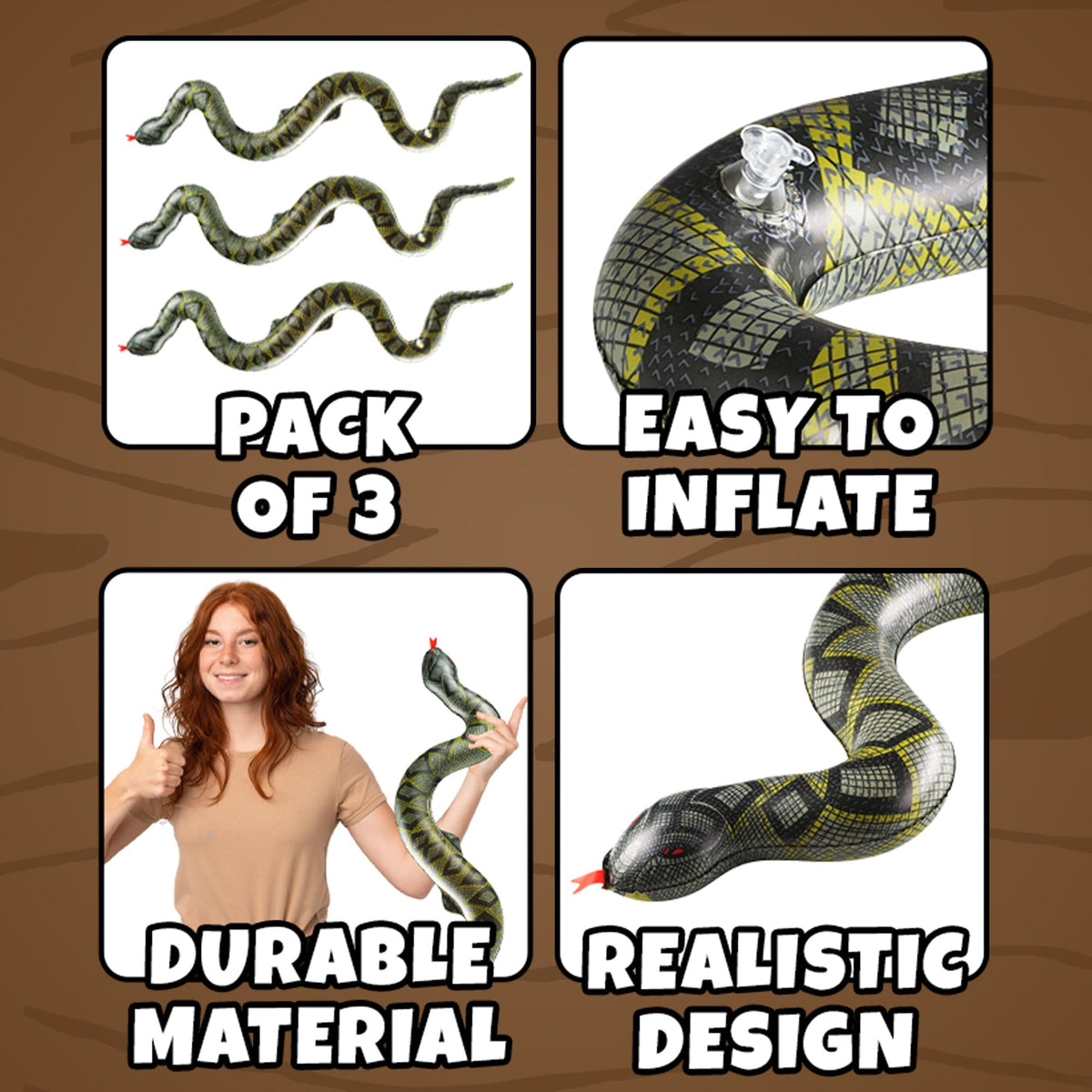 Bedwina Inflatable Snakes (3 Pack) – 39-Inch Jungle & Party Decor