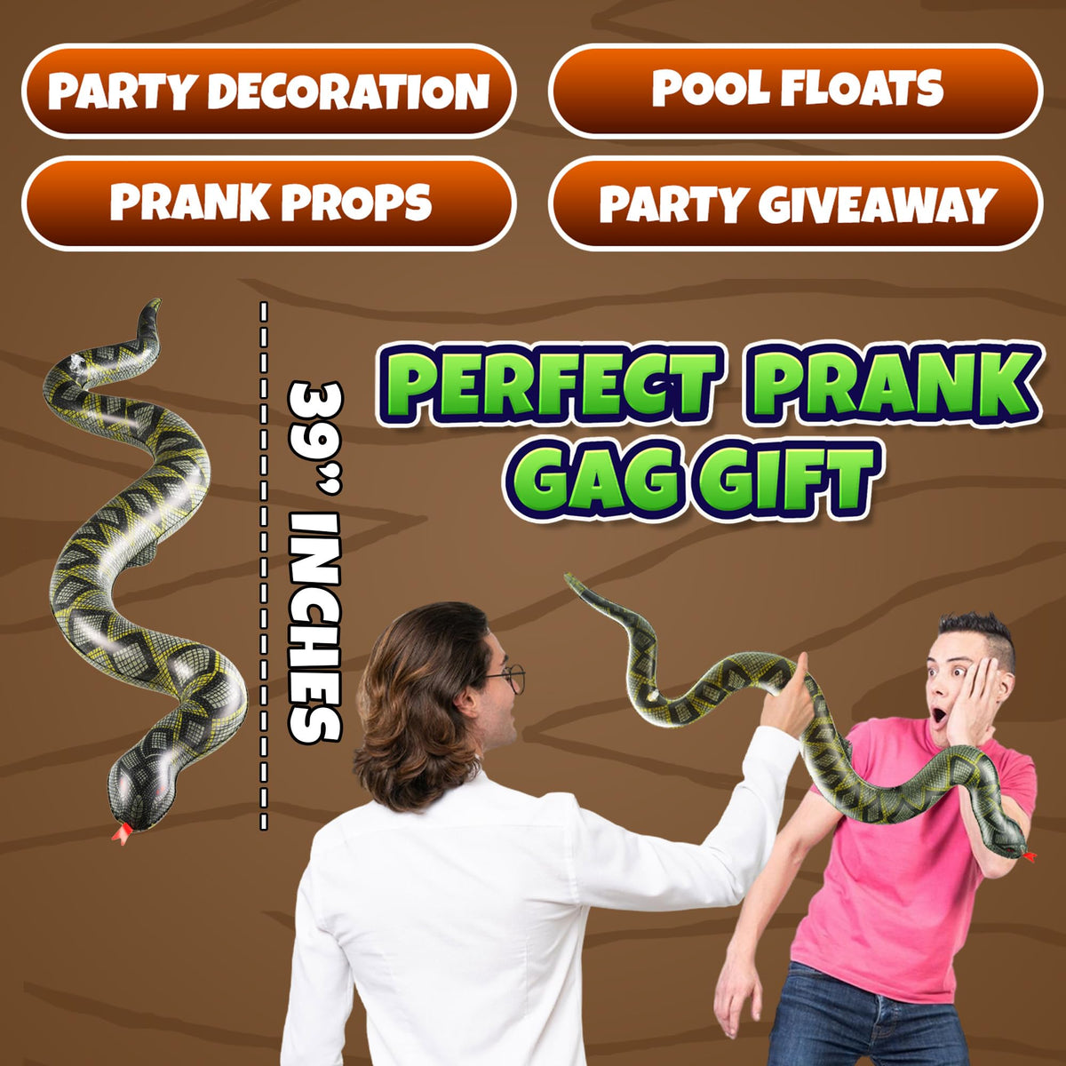 Bedwina Inflatable Snakes (3 Pack) – 39-Inch Jungle & Party Decor