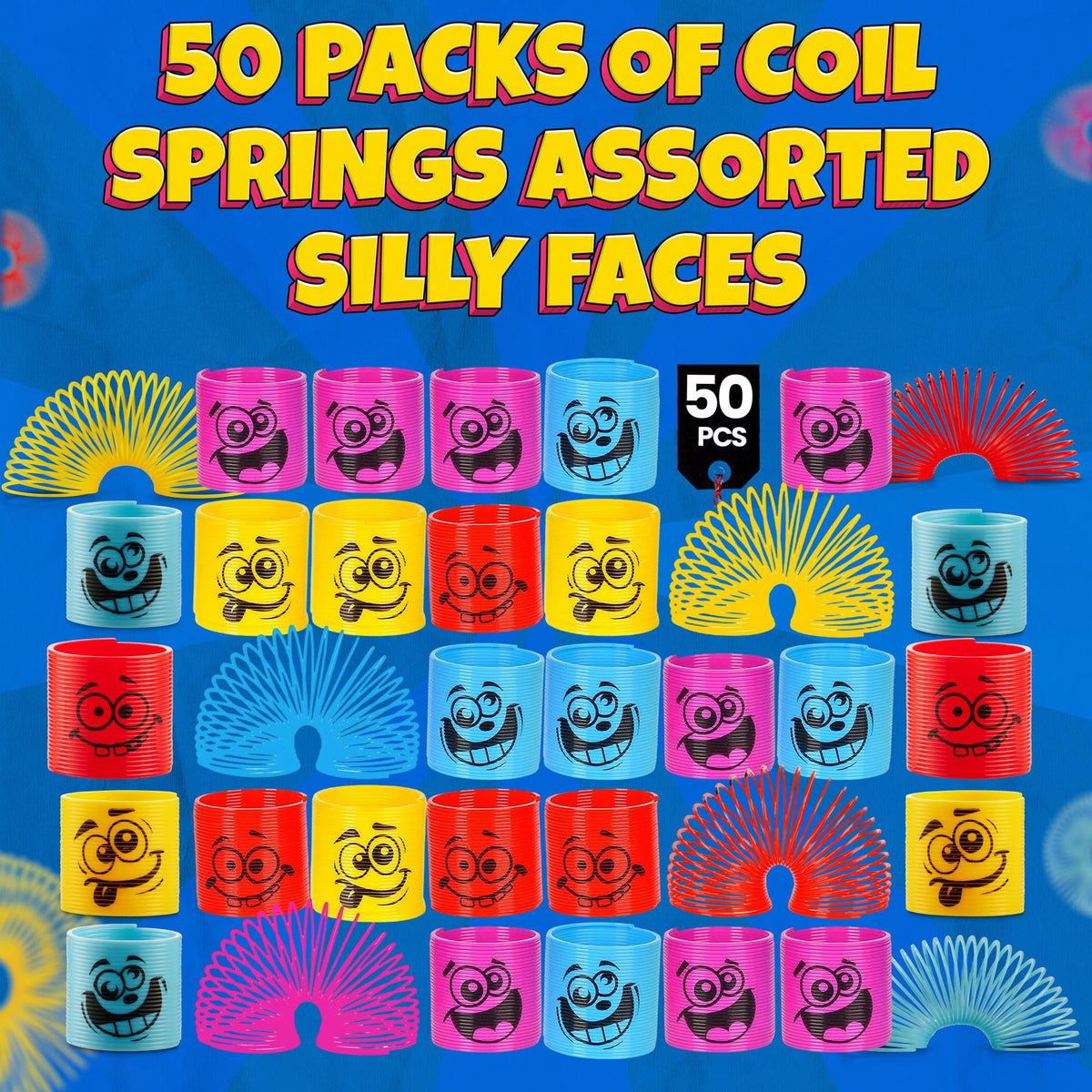 Bedwina 50-Pack Mini Coil Springs for Kids – Silly Faces & Colors