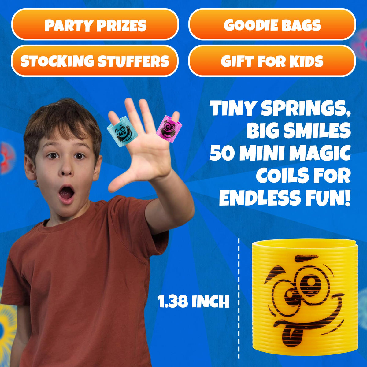 Bedwina 50-Pack Mini Coil Springs for Kids – Silly Faces & Colors