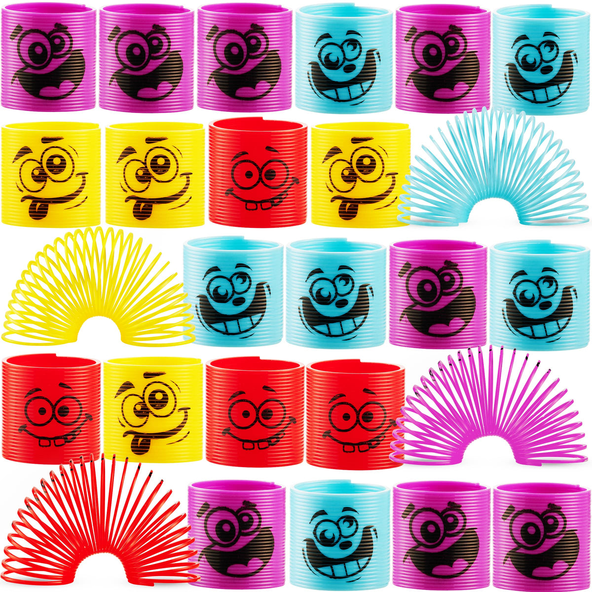 Bedwina 50-Pack Mini Coil Springs for Kids – Silly Faces & Colors