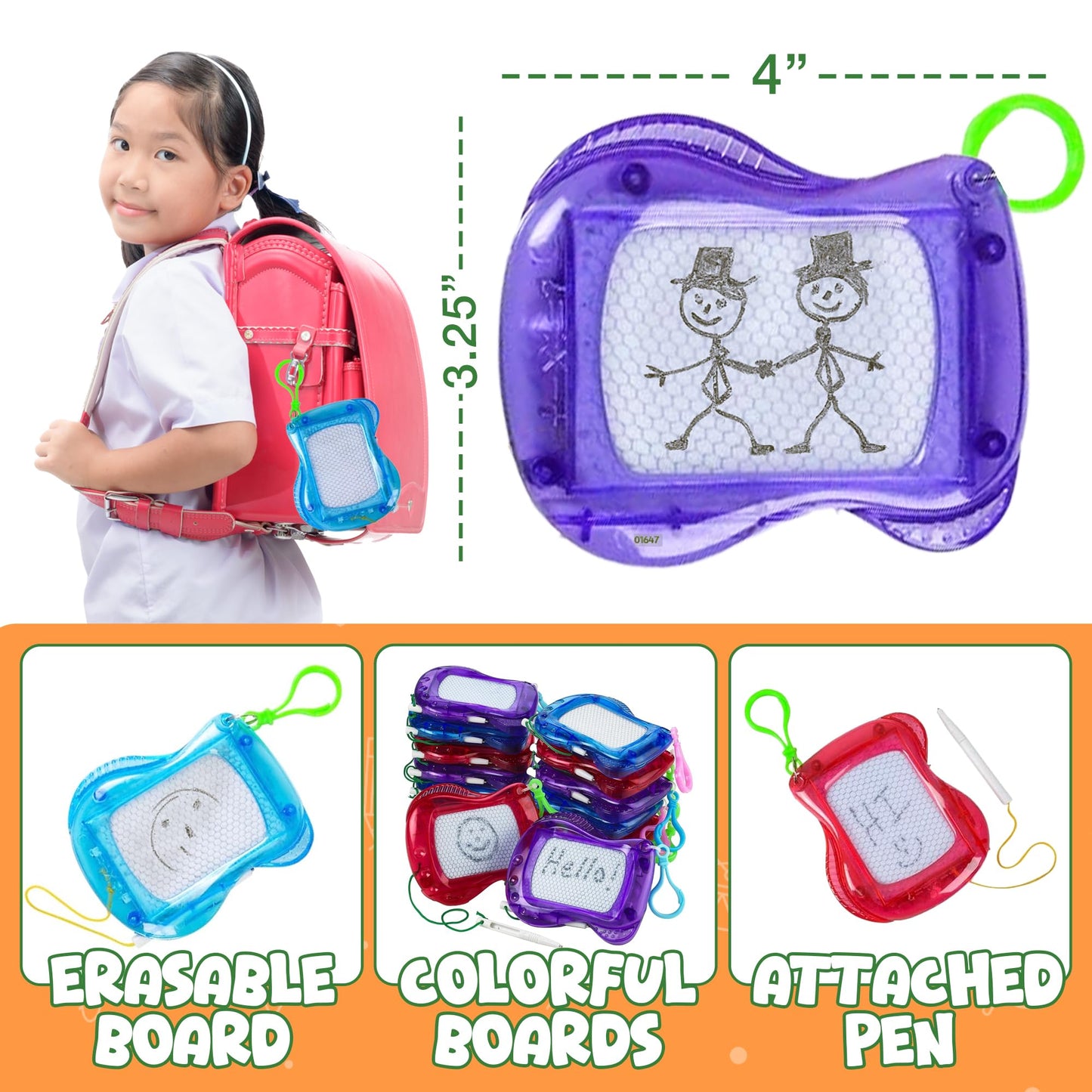 Bedwina Mini Magnetic Drawing Board Pack (12): Clip-On Backpack Doodle Boards for Kids