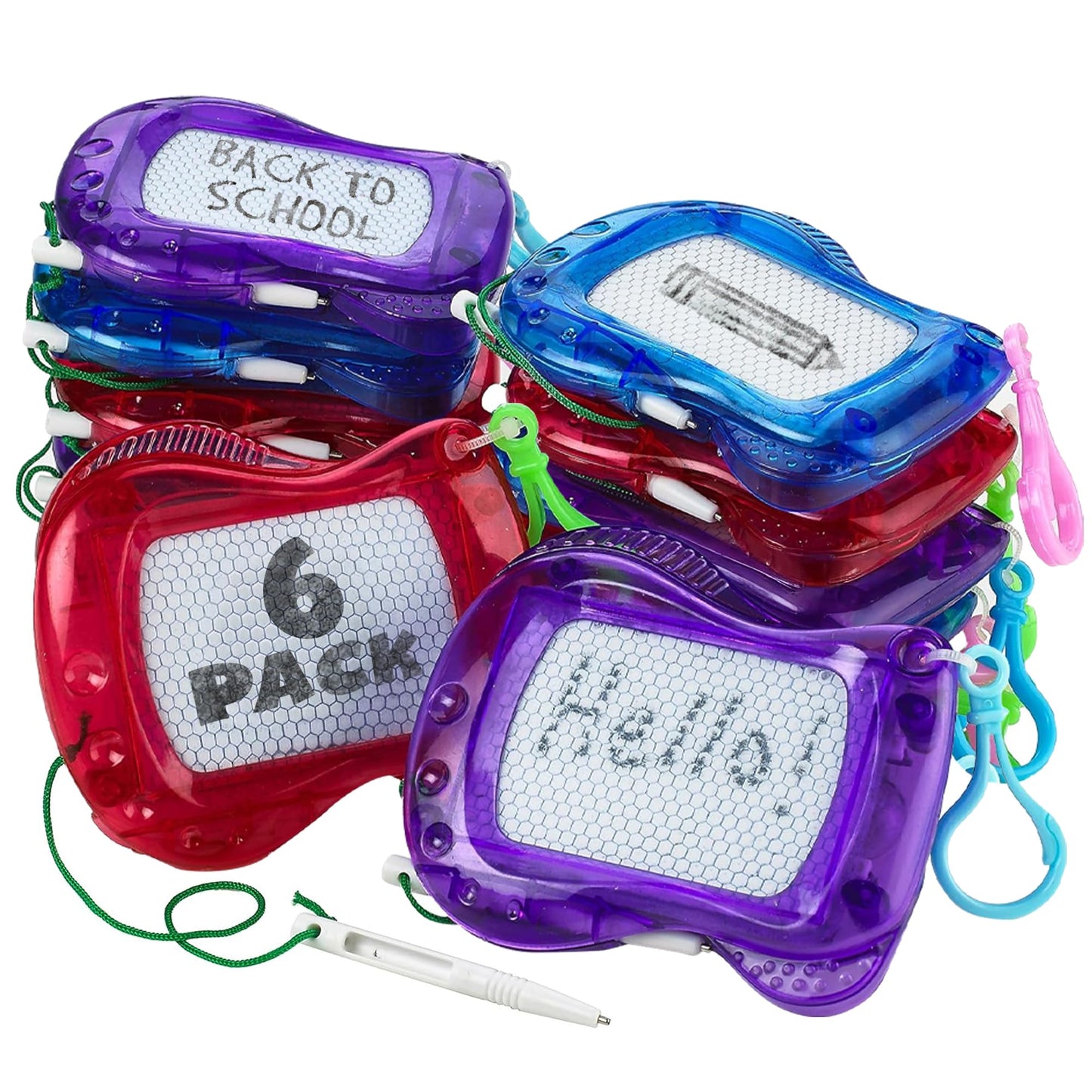 Bedwina Mini Magnetic Drawing Board Set (Pack of 6) – Clip-On Backpack Doodle Boards for Kids