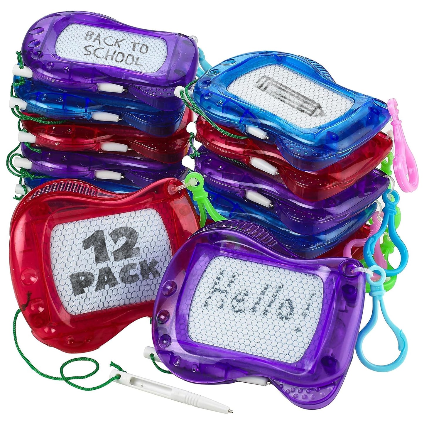 Bedwina Mini Magnetic Drawing Board Pack (12): Clip-On Backpack Doodle Boards for Kids