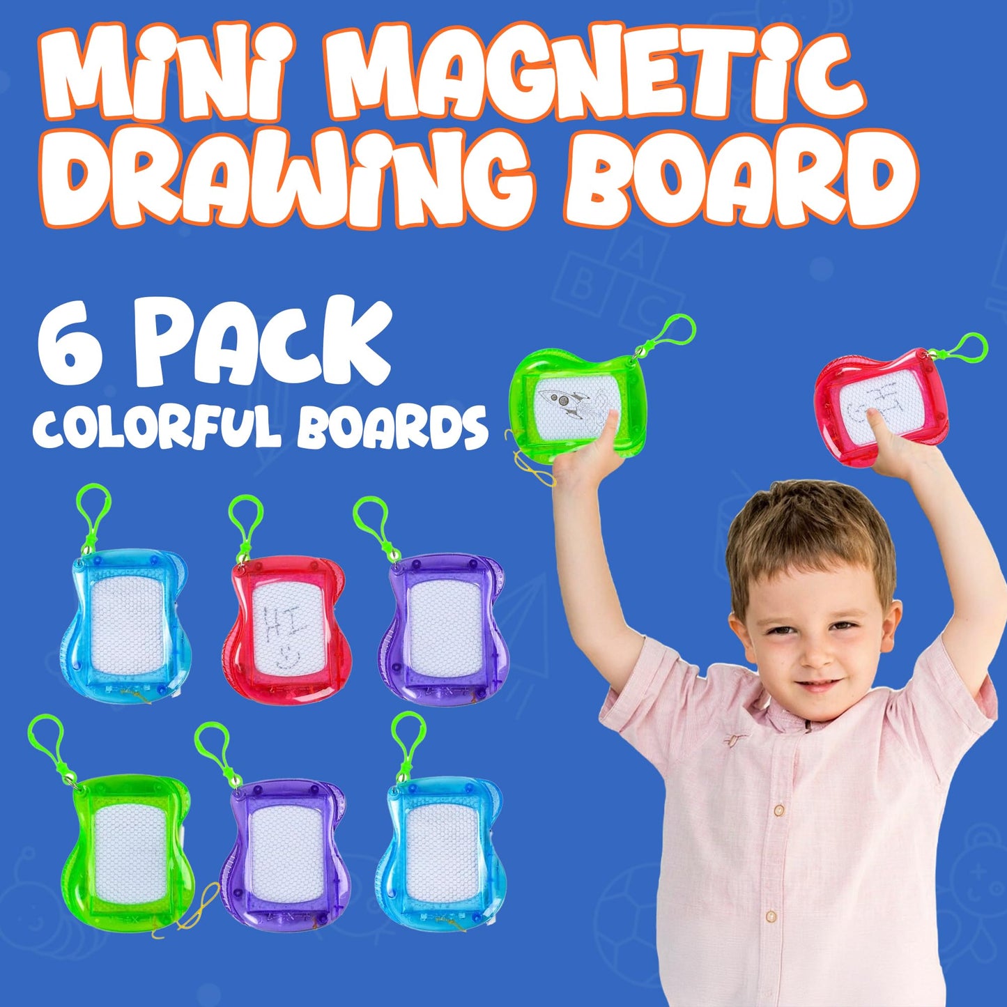 Bedwina Mini Magnetic Drawing Board Set (Pack of 6) – Clip-On Backpack Doodle Boards for Kids