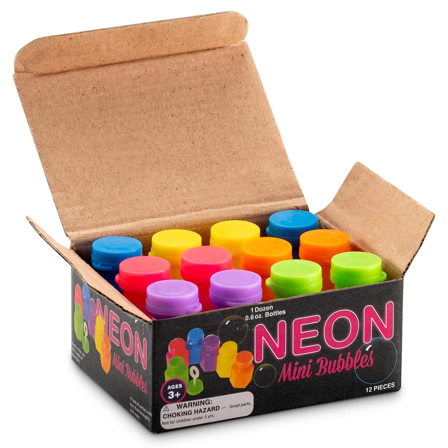 Bedwina Mini Neon Bubbles for Kids – Pack of 12 Neon Bubble Bottles & Wands