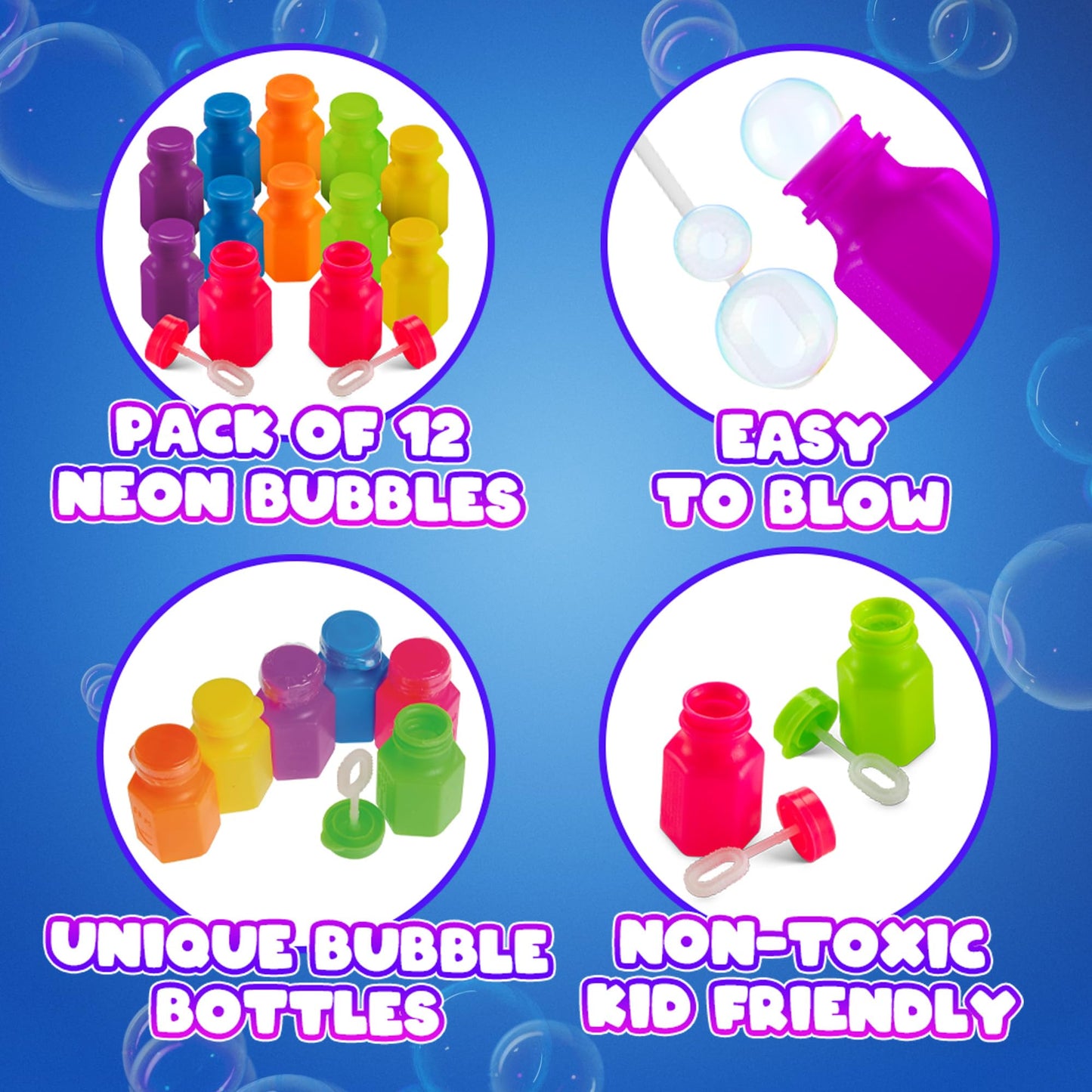 Bedwina Mini Neon Bubbles for Kids – Pack of 12 Neon Bubble Bottles & Wands