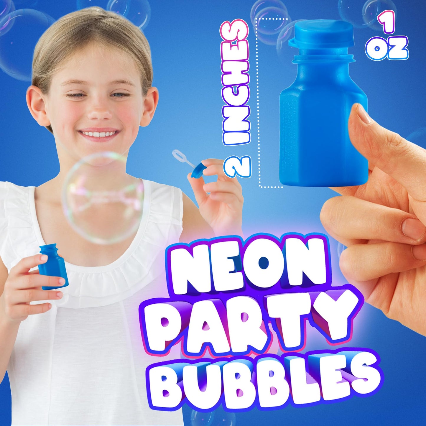 Bedwina Mini Neon Bubbles for Kids – Pack of 12 Neon Bubble Bottles & Wands