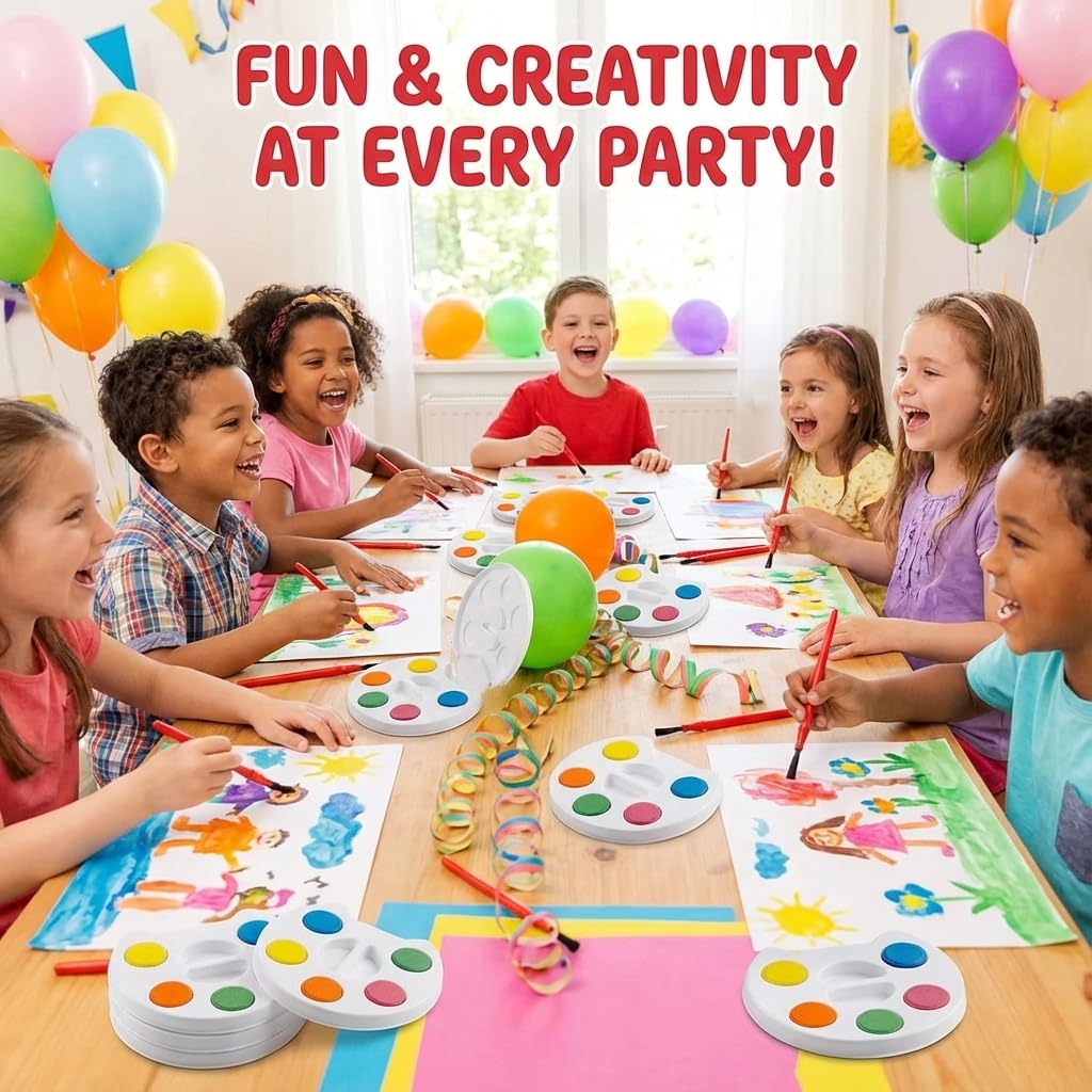 Bedwina Mini Watercolor Kids Paint Set – Bulk Pack 24 with 5 Colors, Tray & Brush