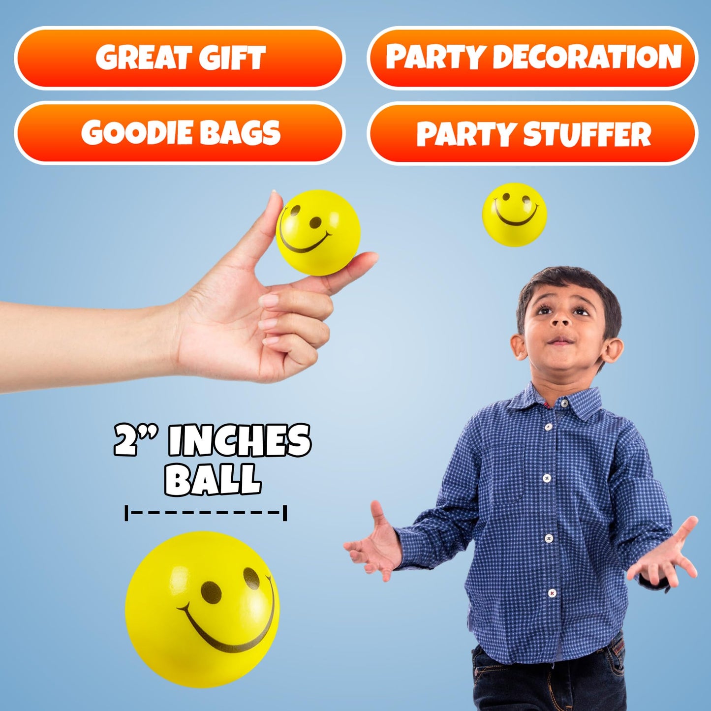 Bedwina Smile Face Stress Balls – 24 Pack, 2-Inch Fidget Toys for Kids & Adults