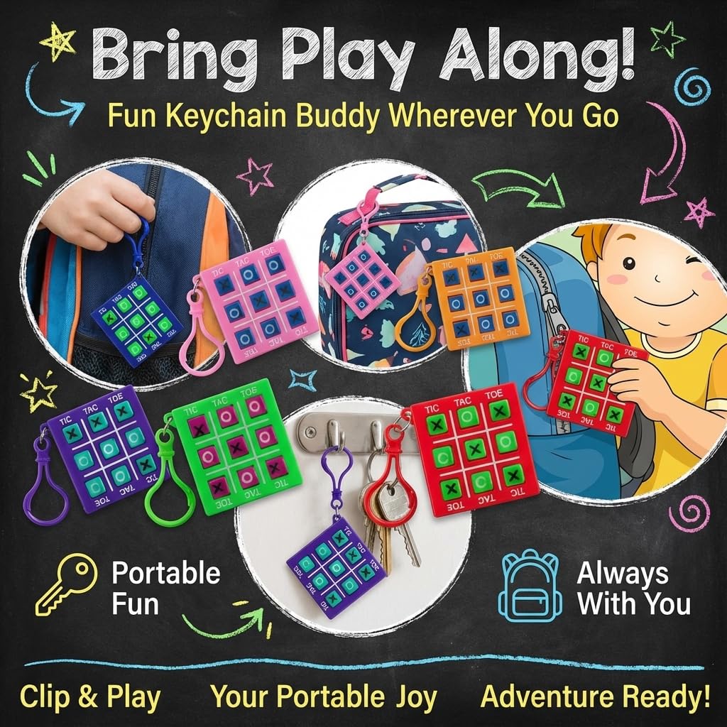 Bedwina 12 Mini Tic Tac Toe Keychain Games — Travel Size Party Favors for Kids