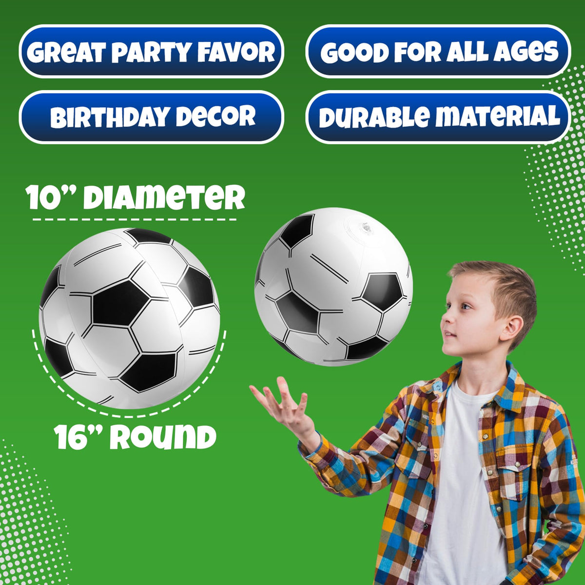 Bedwina Inflatable Soccer Balls (Pack of 12) – 16-Inch Beach Balls for Pool & Beach Parties