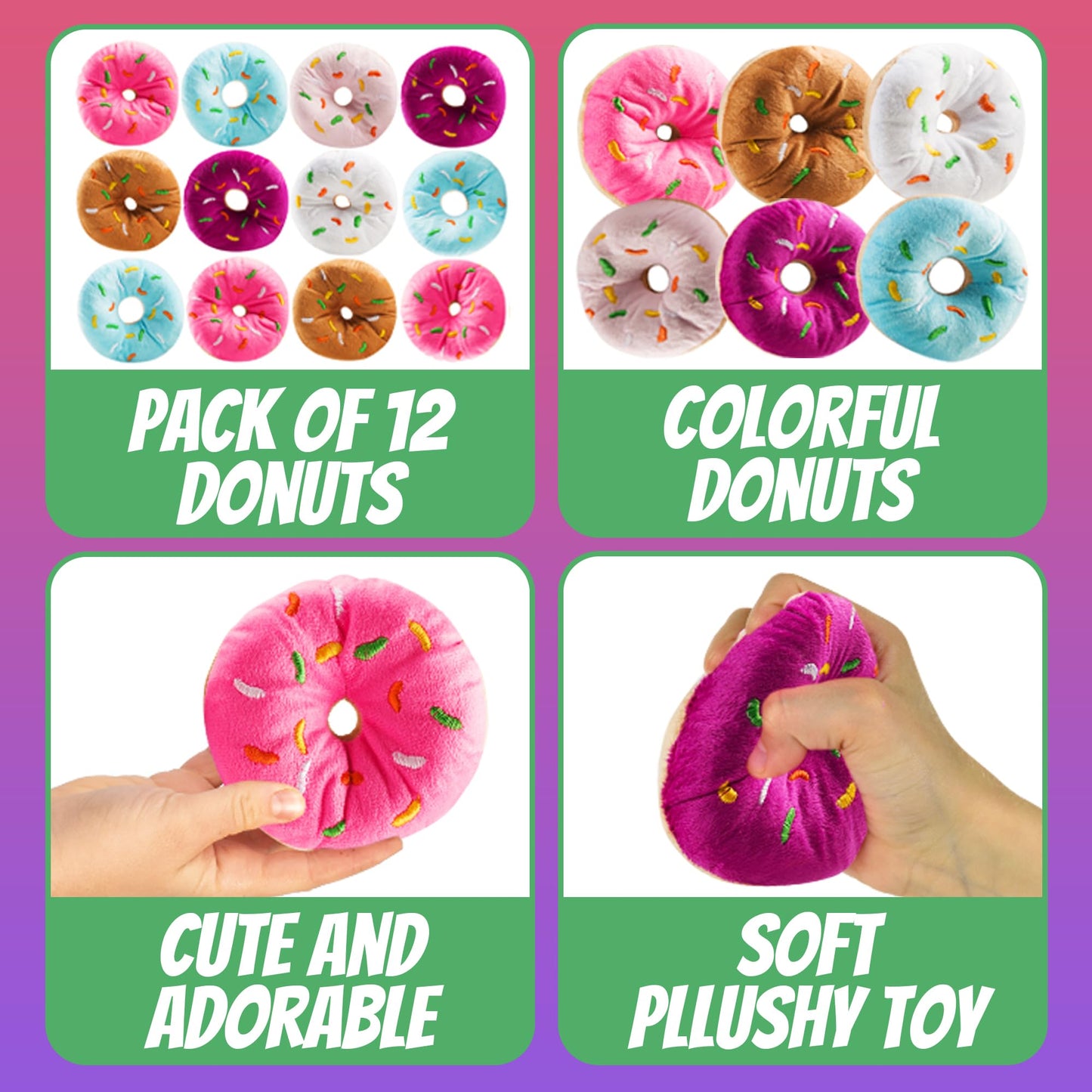 Bedwina Plush Donuts with Sprinkles – 12 Pack | Soft Donut Toys for Parties & Decorations