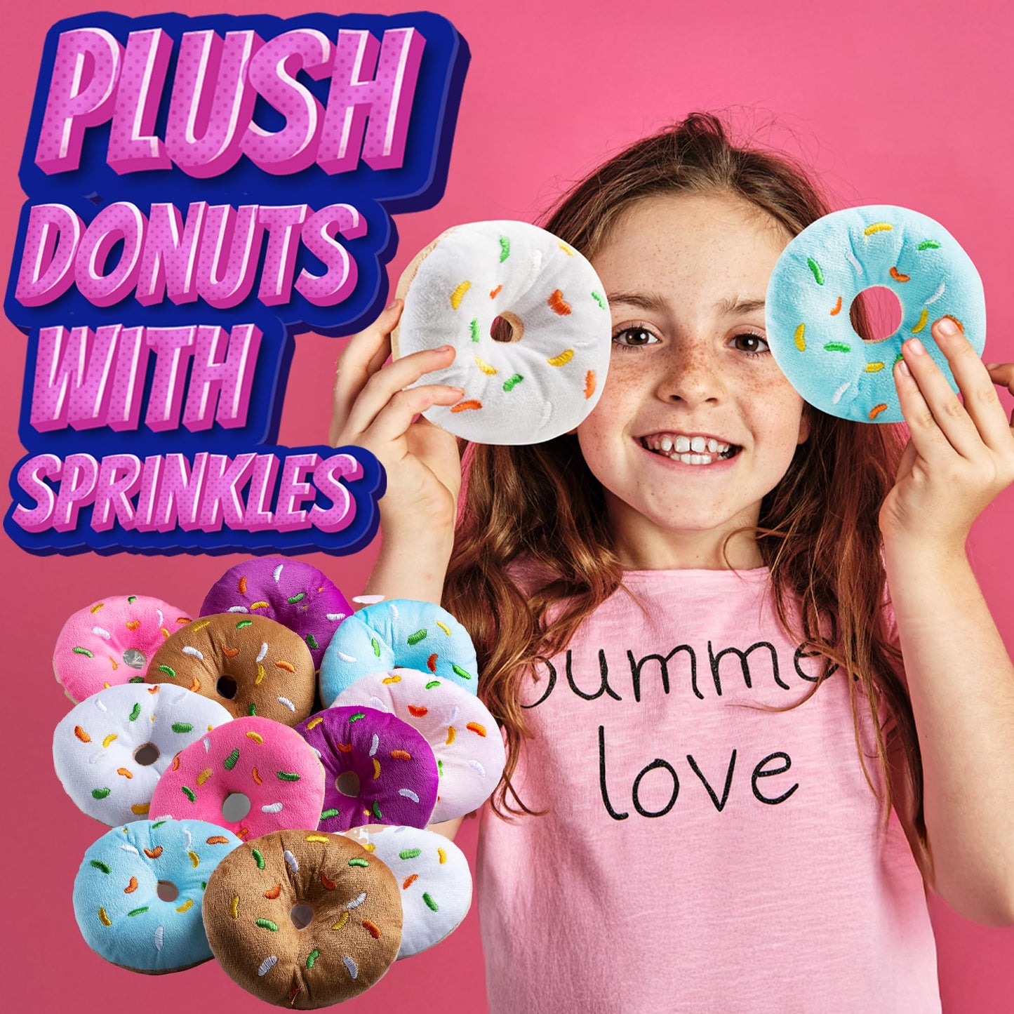 Bedwina Plush Donuts with Sprinkles – 12 Pack | Soft Donut Toys for Parties & Decorations