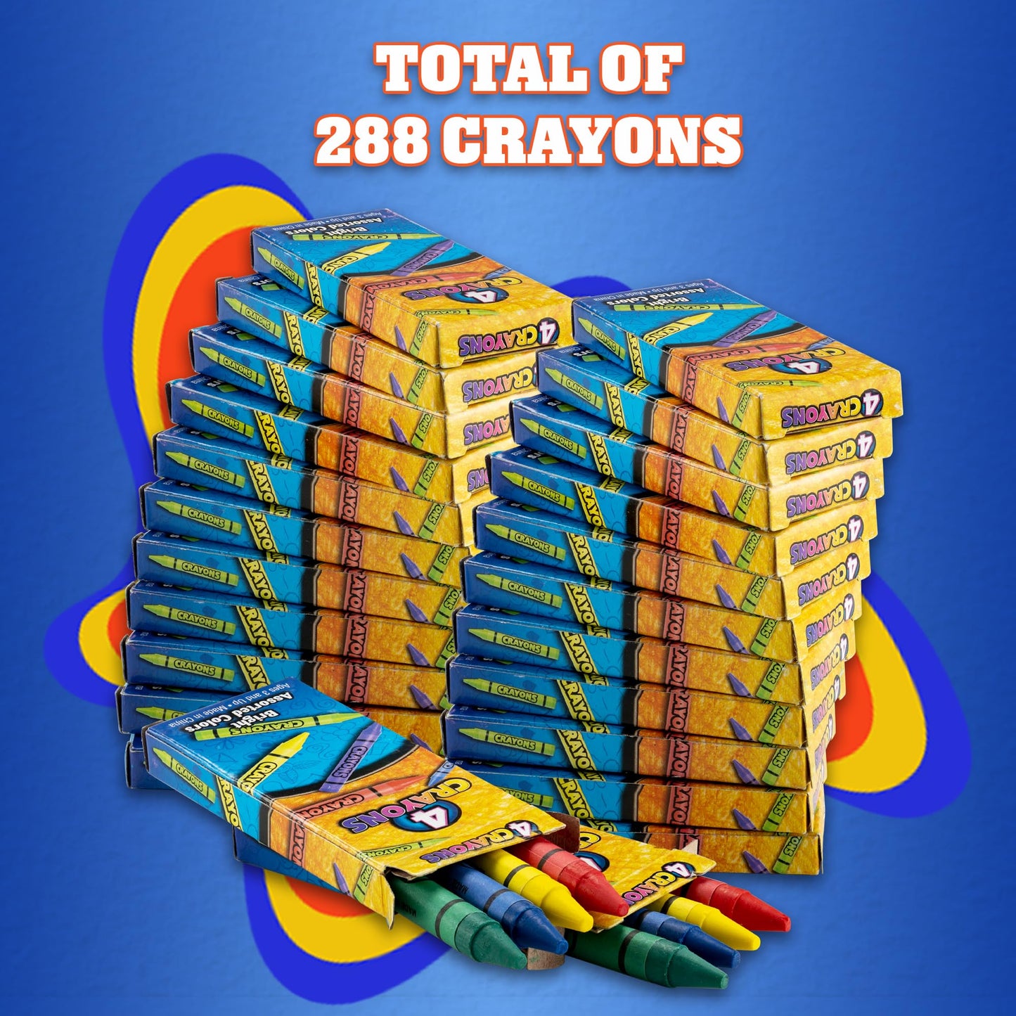 Bedwina Bulk Crayons – 288 Crayons (72 x 4 Packs) Non-Toxic for Parties & Goody Bags