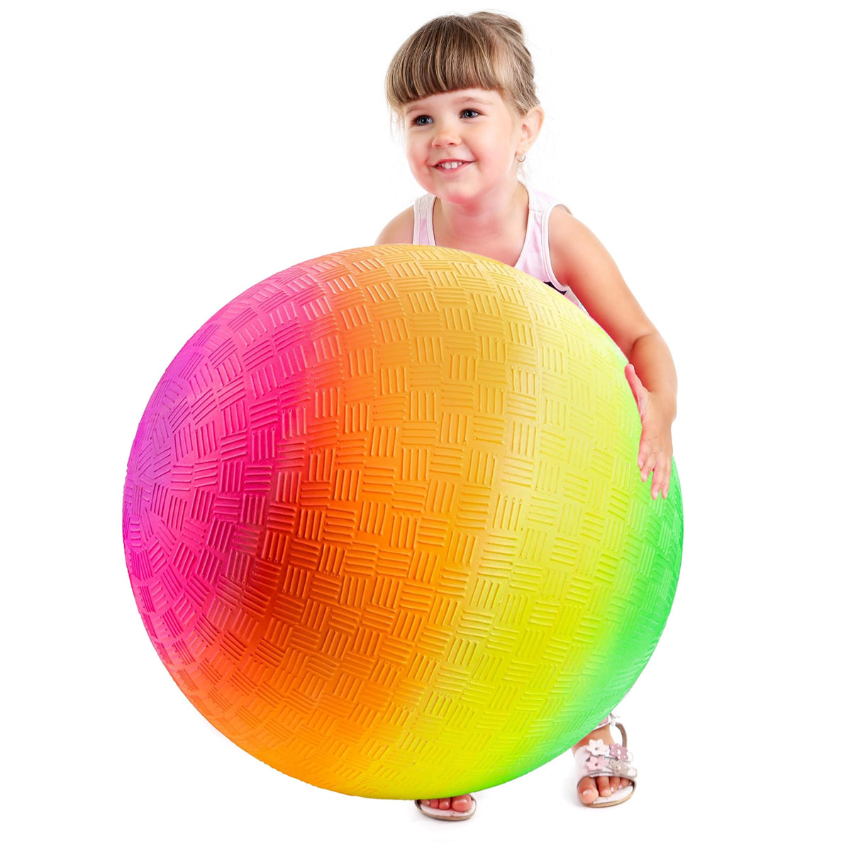 Bedwina 18-Inch Rainbow Playground Ball — Jumbo Outdoor Kickball with Pump