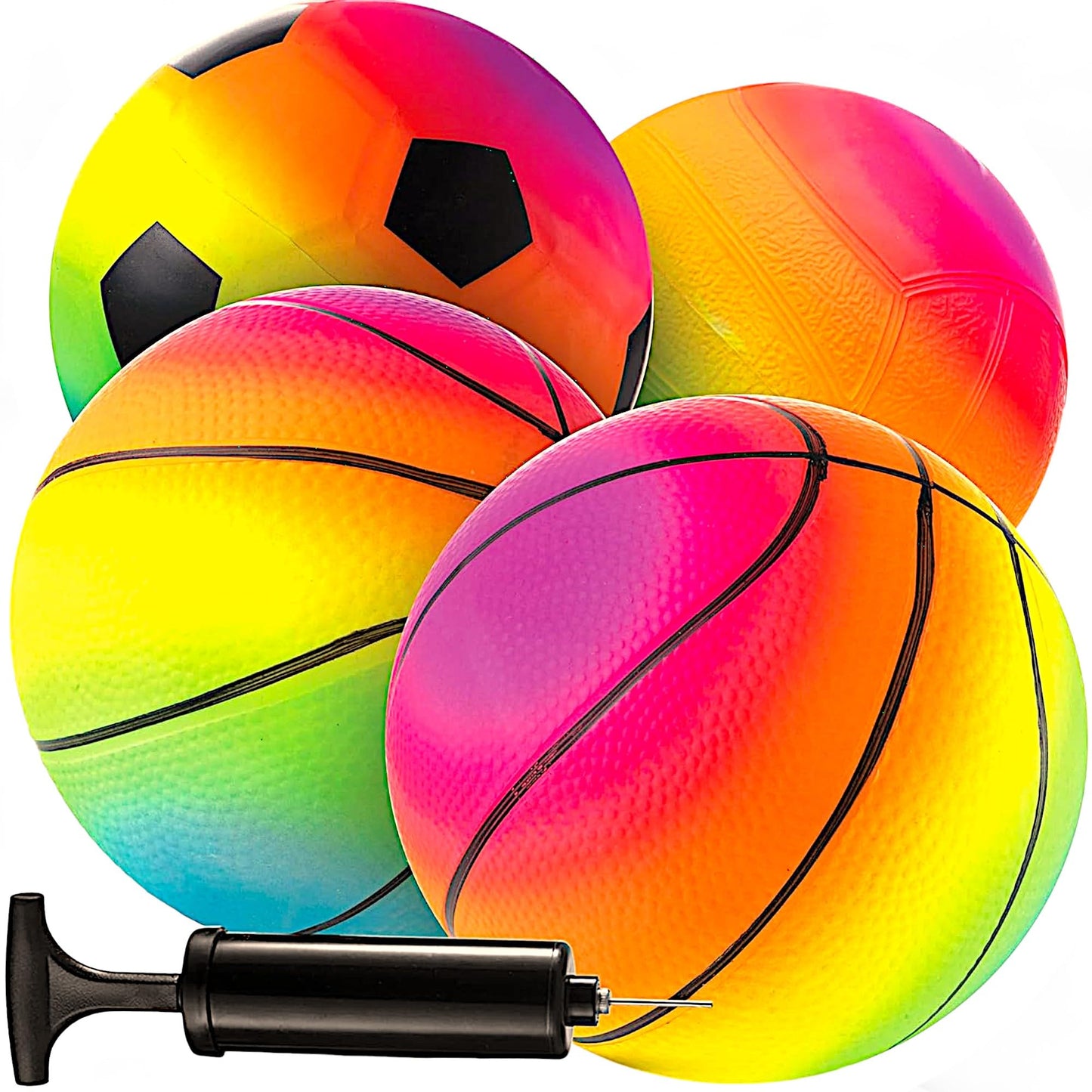 Bedwina Mini Rainbow Sports Balls - 5-Inch Pack of 4 with Hand Pump