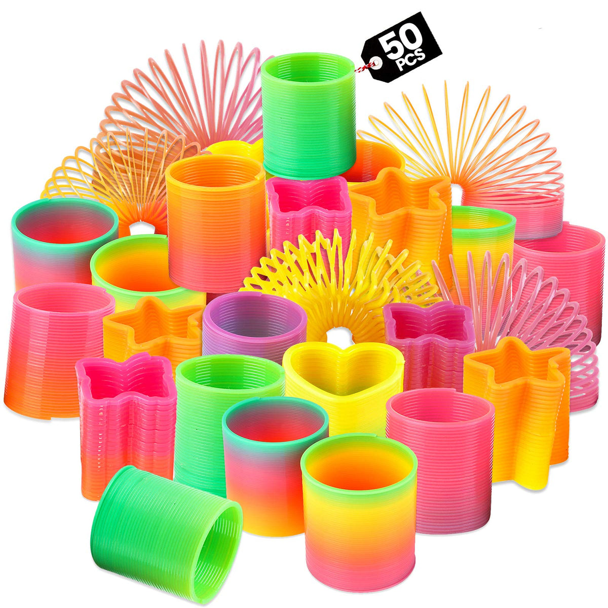 Bedwina Rainbow Spring Toy Assortment – Pack of 50 Mini Neon Coils for Parties