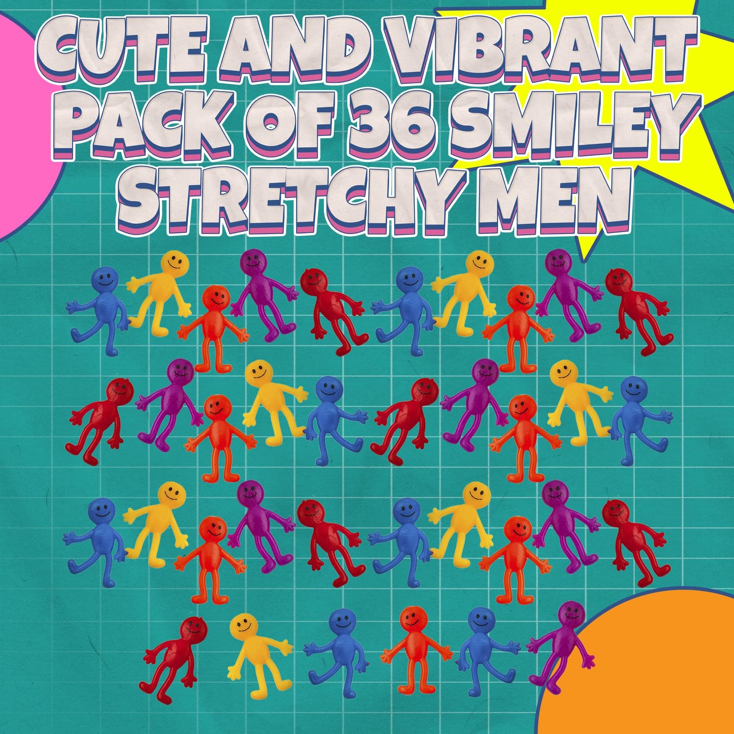 Bedwina Stretchy Bendable Man 36 Pack — Colorful Fidget Toys for Stress Relief, Party Favors & Stocking Stuffers
