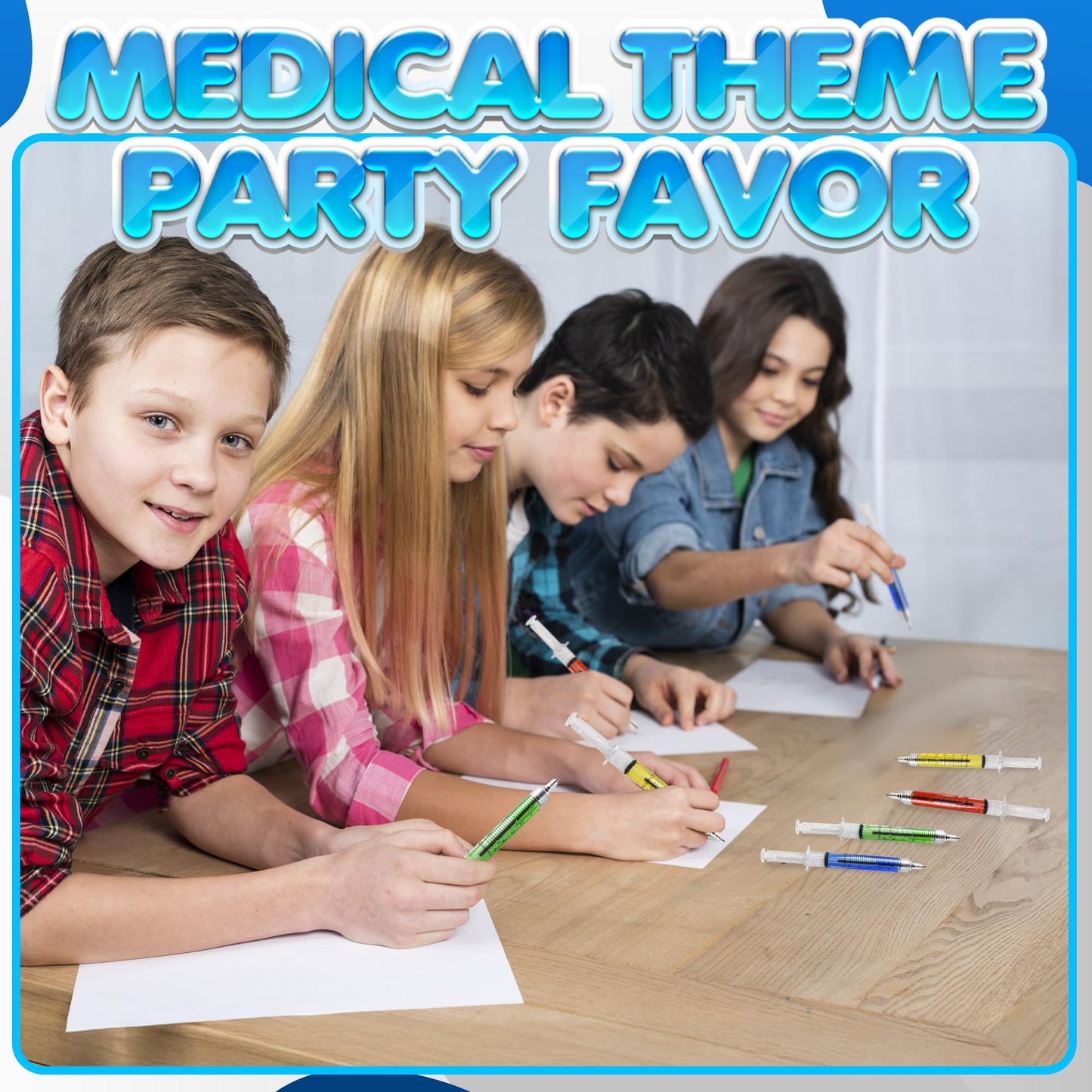 Bedwina Syringe Pens – Bulk Pack of 24 Neon Retractable Pens for Nurses & Students