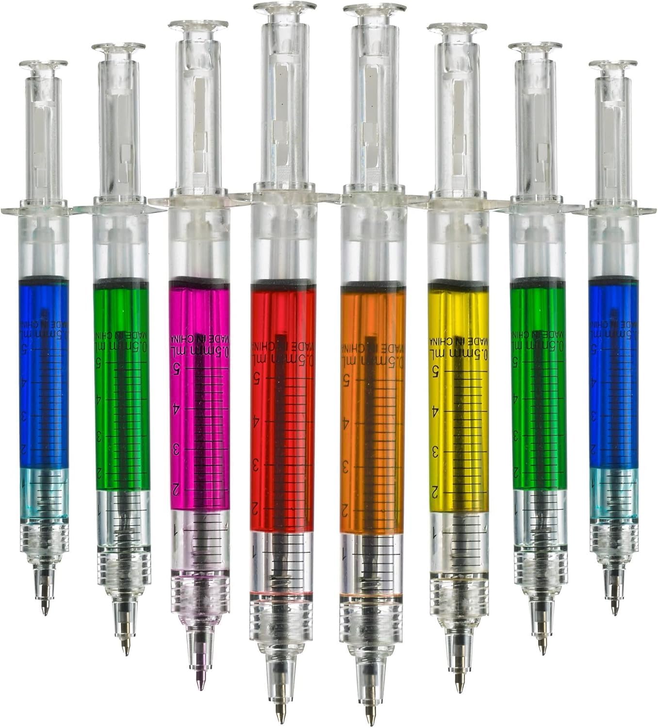 Bedwina Syringe Pens – Bulk Pack of 24 Neon Retractable Pens for Nurses & Students