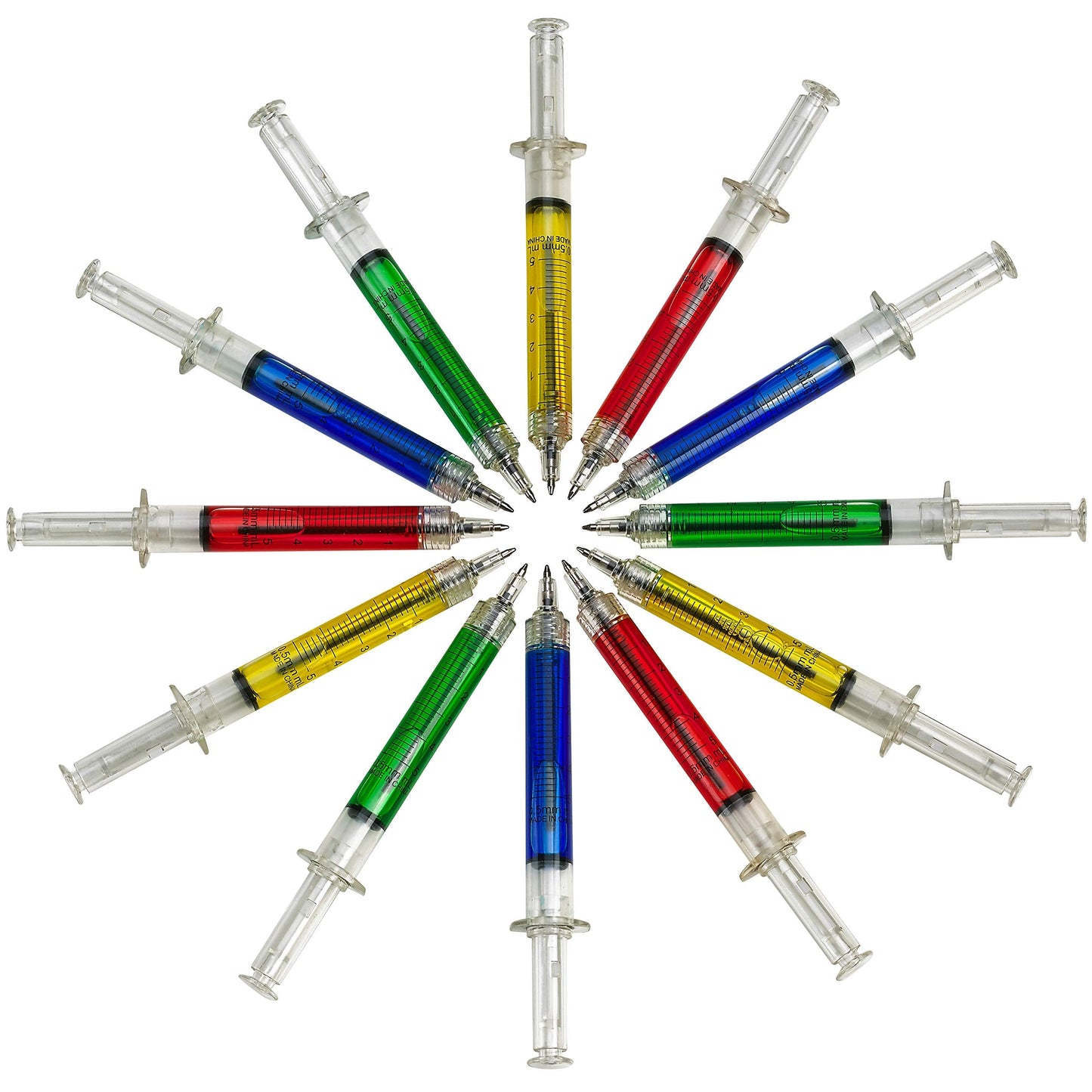 Bedwina Syringe Pens – Bulk Pack of 24 Neon Retractable Pens for Nurses & Students