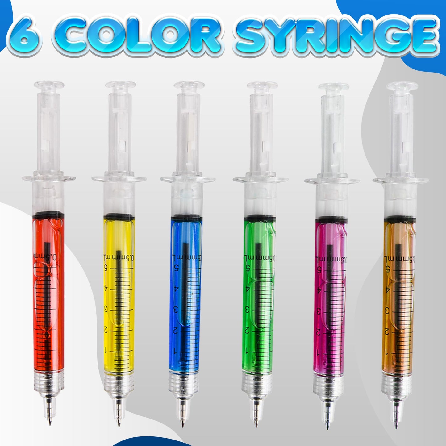 Bedwina Syringe Pens – Bulk Pack of 24 Neon Retractable Pens for Nurses & Students