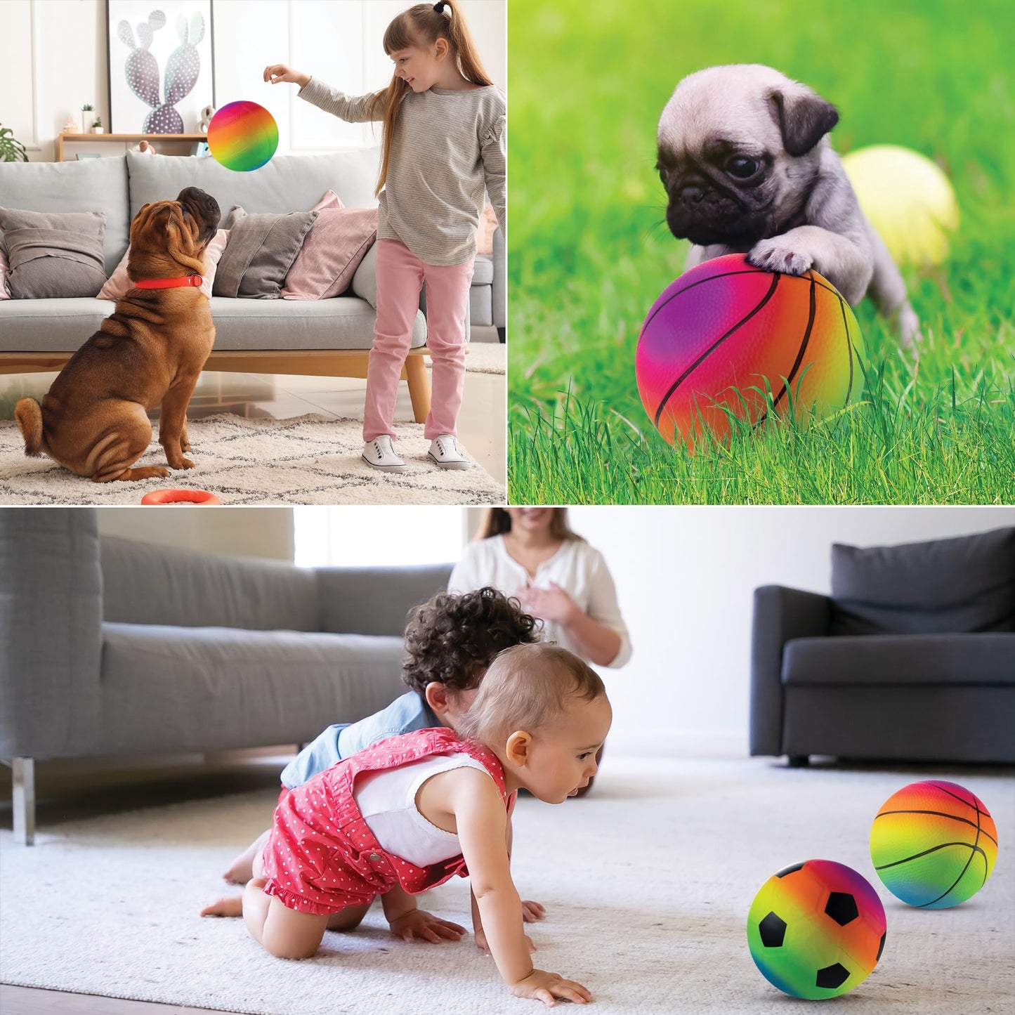 Bedwina Mini Rainbow Sports Balls - 5-Inch Pack of 4 with Hand Pump