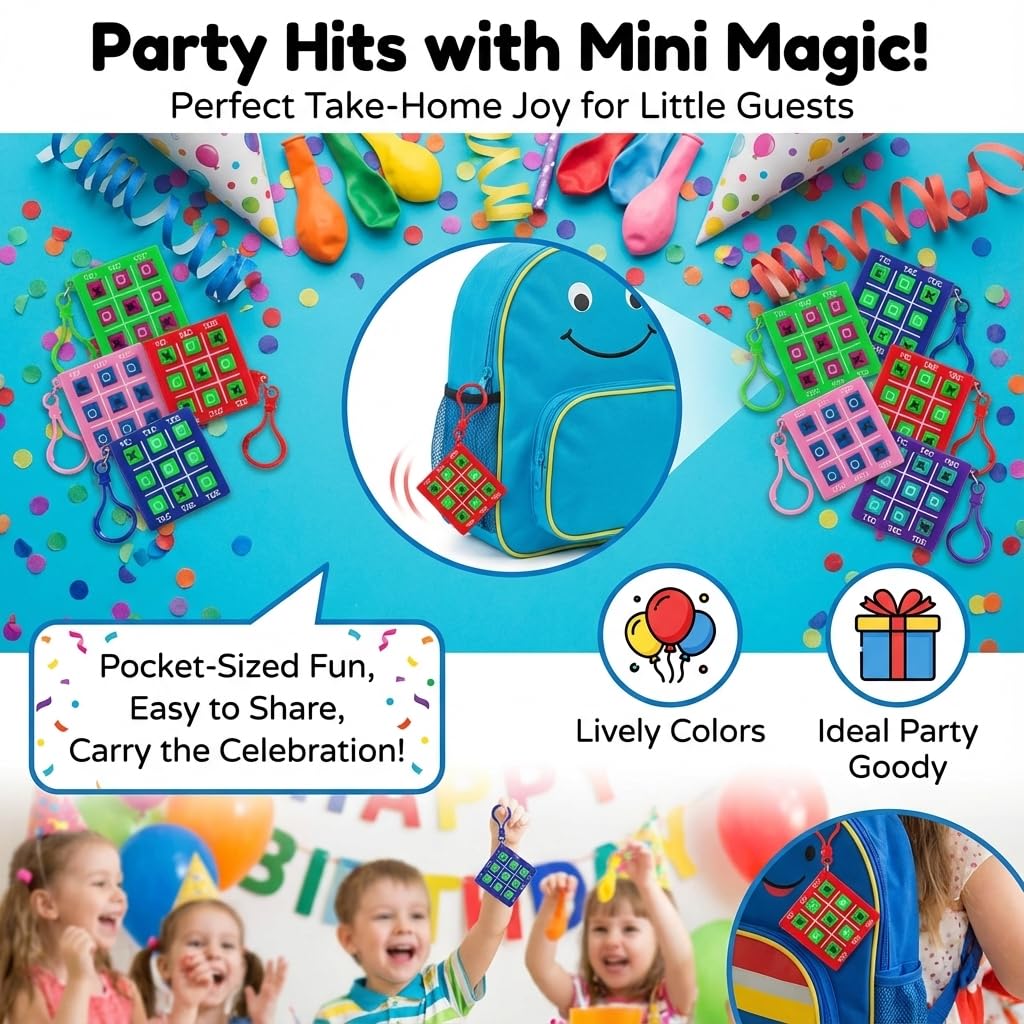 Bedwina 12 Mini Tic Tac Toe Keychain Games — Travel Size Party Favors for Kids