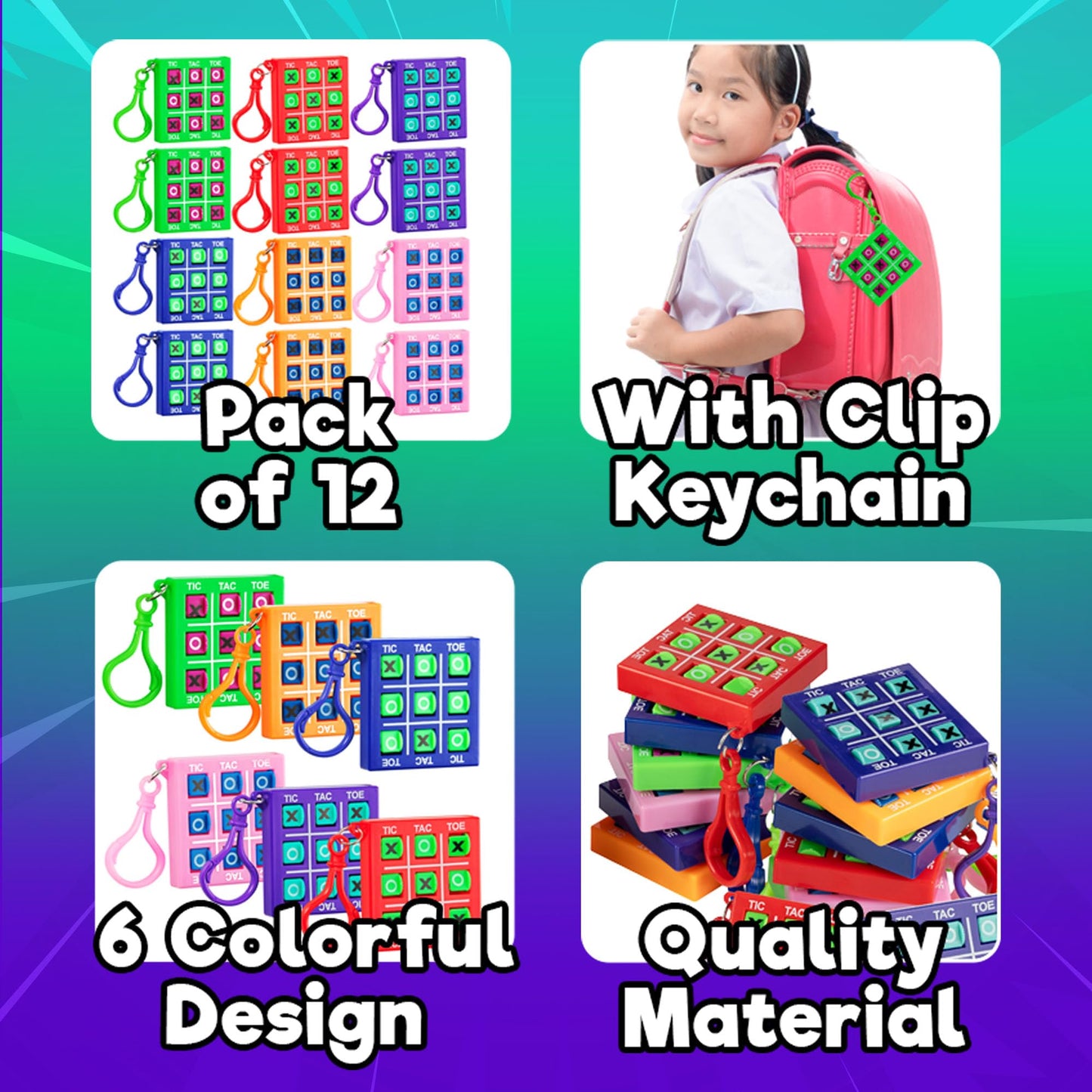 Bedwina 12 Mini Tic Tac Toe Keychain Games — Travel Size Party Favors for Kids