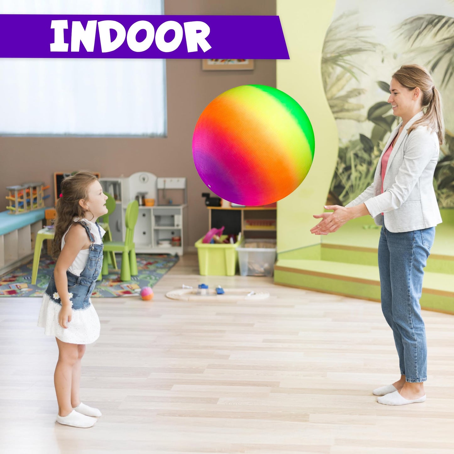 Bedwina 18-Inch Rainbow Playground Balls (2-Pack) - Giant Outdoor Kickball for Park, Backyard, and Indoor Fun