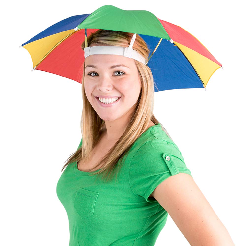 Bedwina Umbrella Hat Pack of 2 – Colorful Rainbow Hats, Hands-Free Sun Protection, One Size Fits All