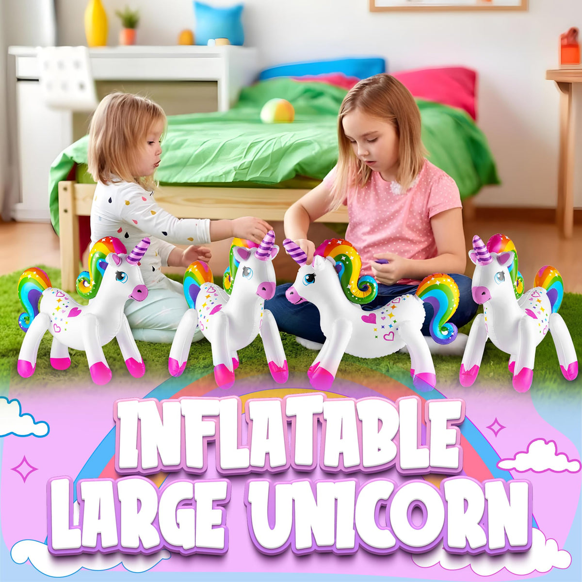Bedwina Inflatable Unicorns (4 Pack) - 24in Rainbow Party Decor