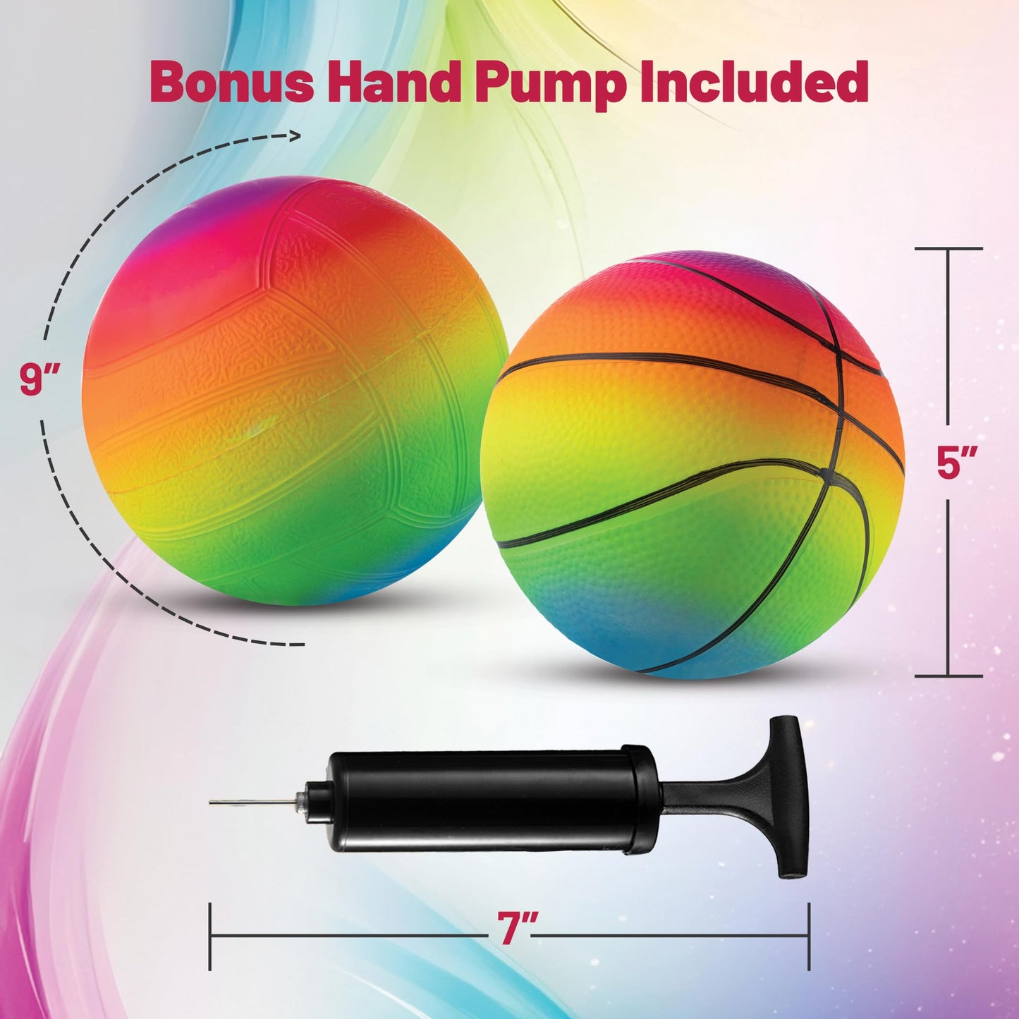 Bedwina Mini Rainbow Sports Balls - 5-Inch Pack of 4 with Hand Pump