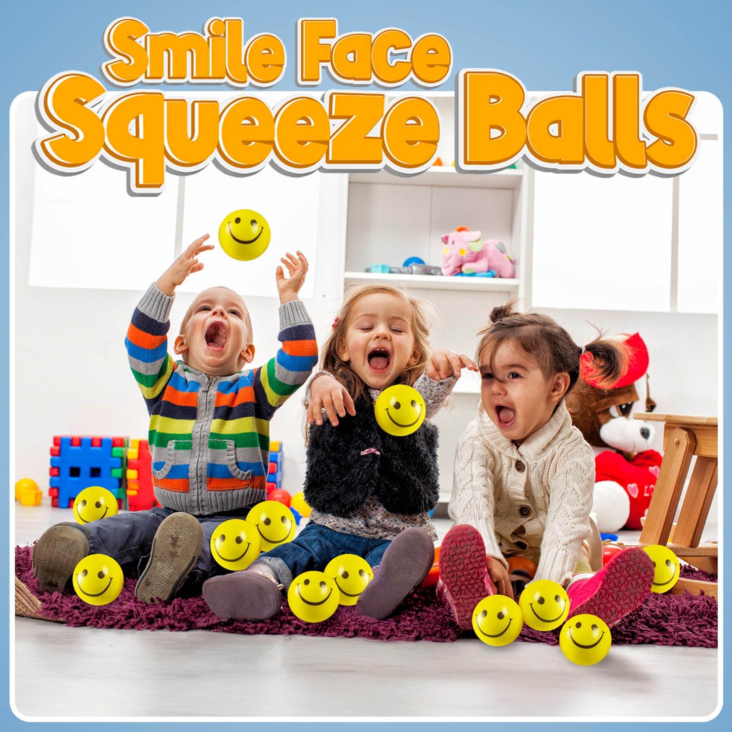 Bedwina Smile Face Stress Balls – 24 Pack, 2-Inch Fidget Toys for Kids & Adults