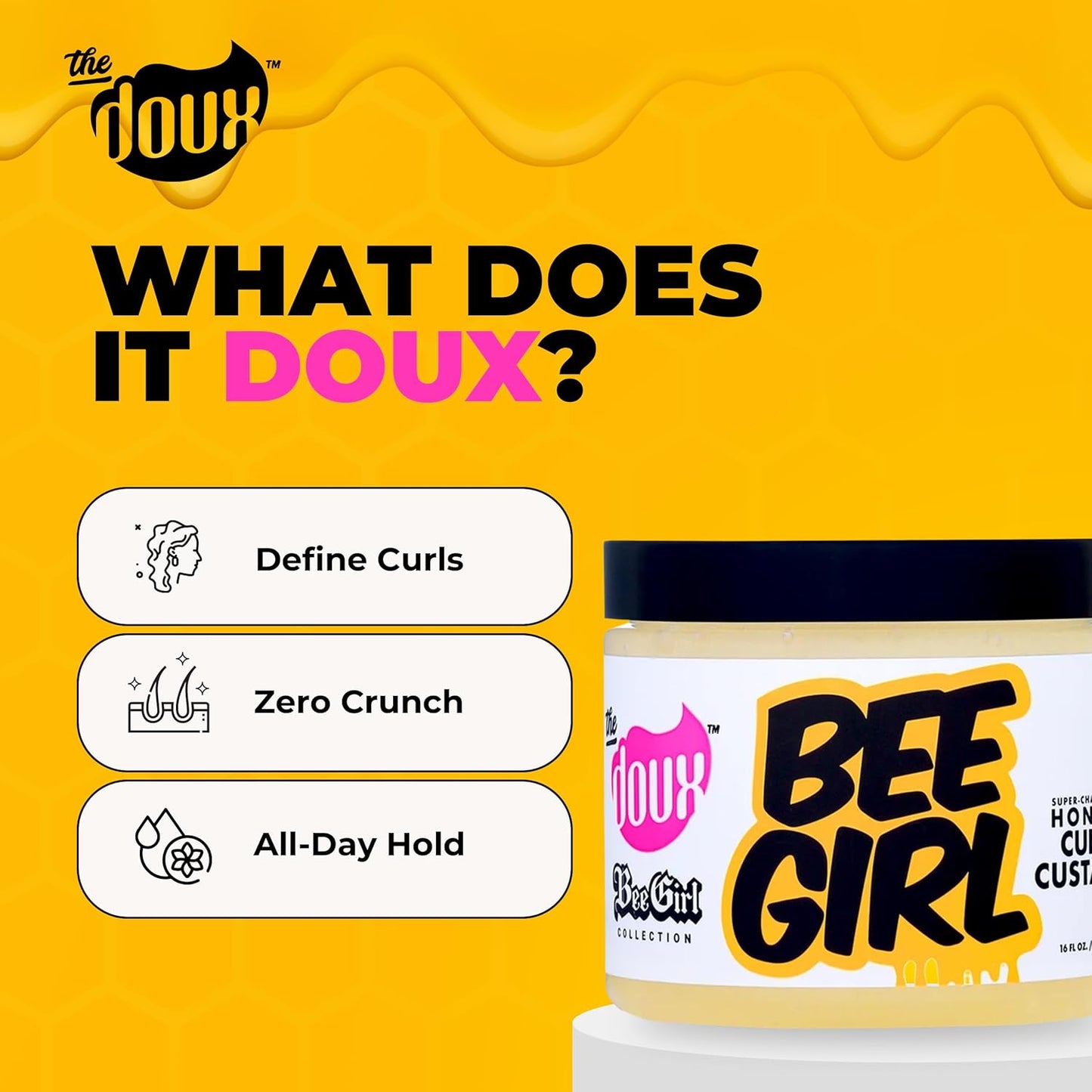The Doux Bee Girl Honey Curl Custard 16oz for High-Definition Curls