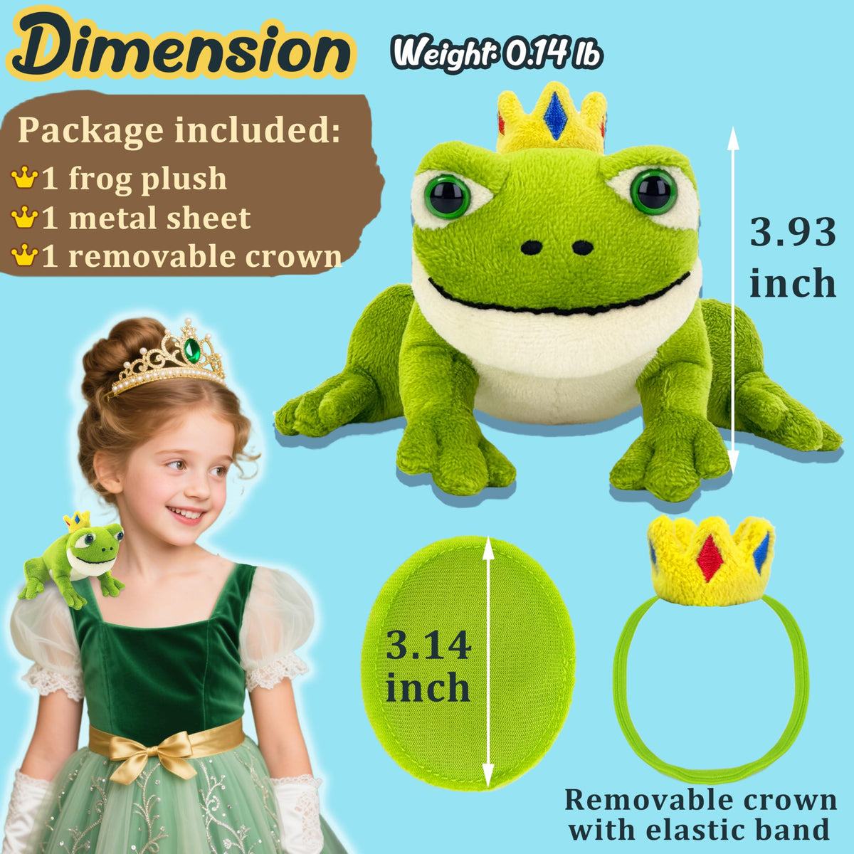 Beeadore Frog Plush 3.93 Inch Shoulder Plush – Green Stuffed Animal Gift for Kids